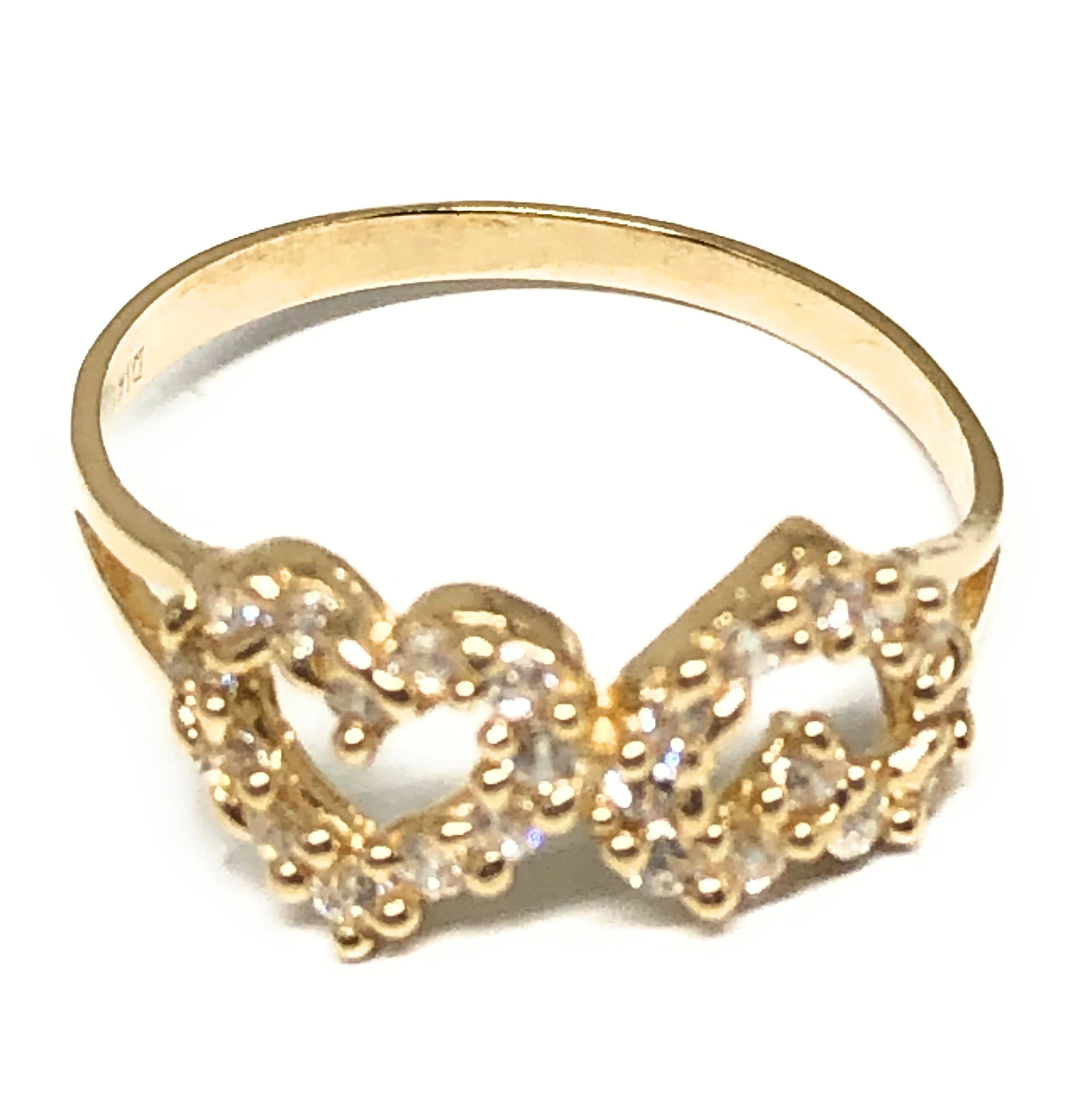 14k Solid Gold Yellow CZ Double Heart Ring