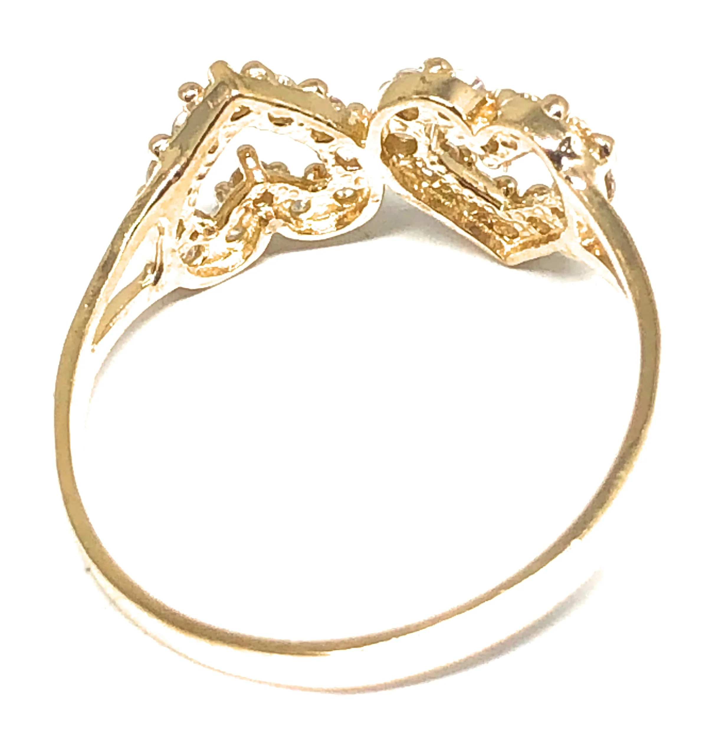 14k Solid Gold Yellow CZ Double Heart Ring - Image 2
