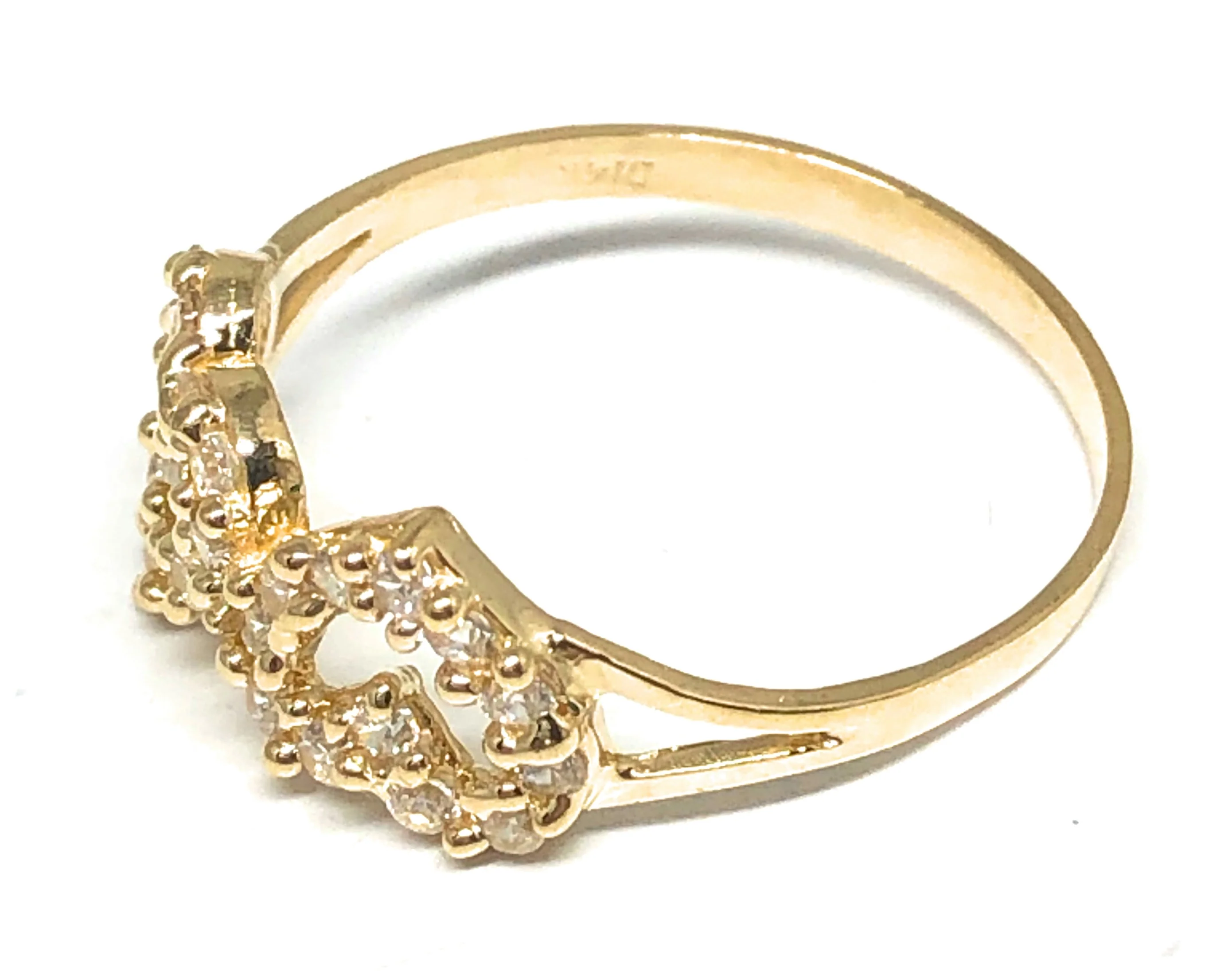 14k Solid Gold Yellow CZ Double Heart Ring - Image 3