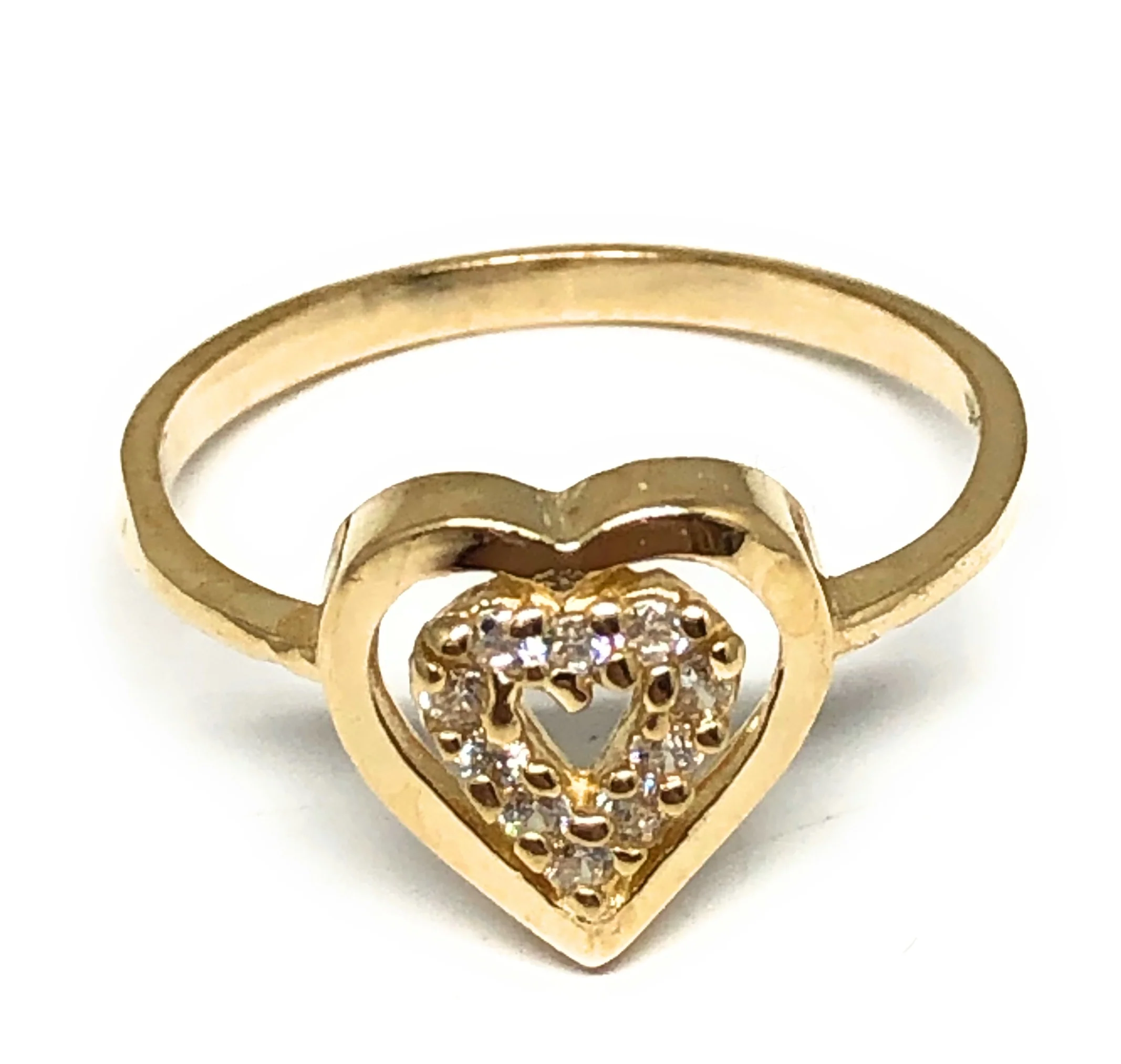 14k Solid Gold Yellow CZ Double Heart Ring