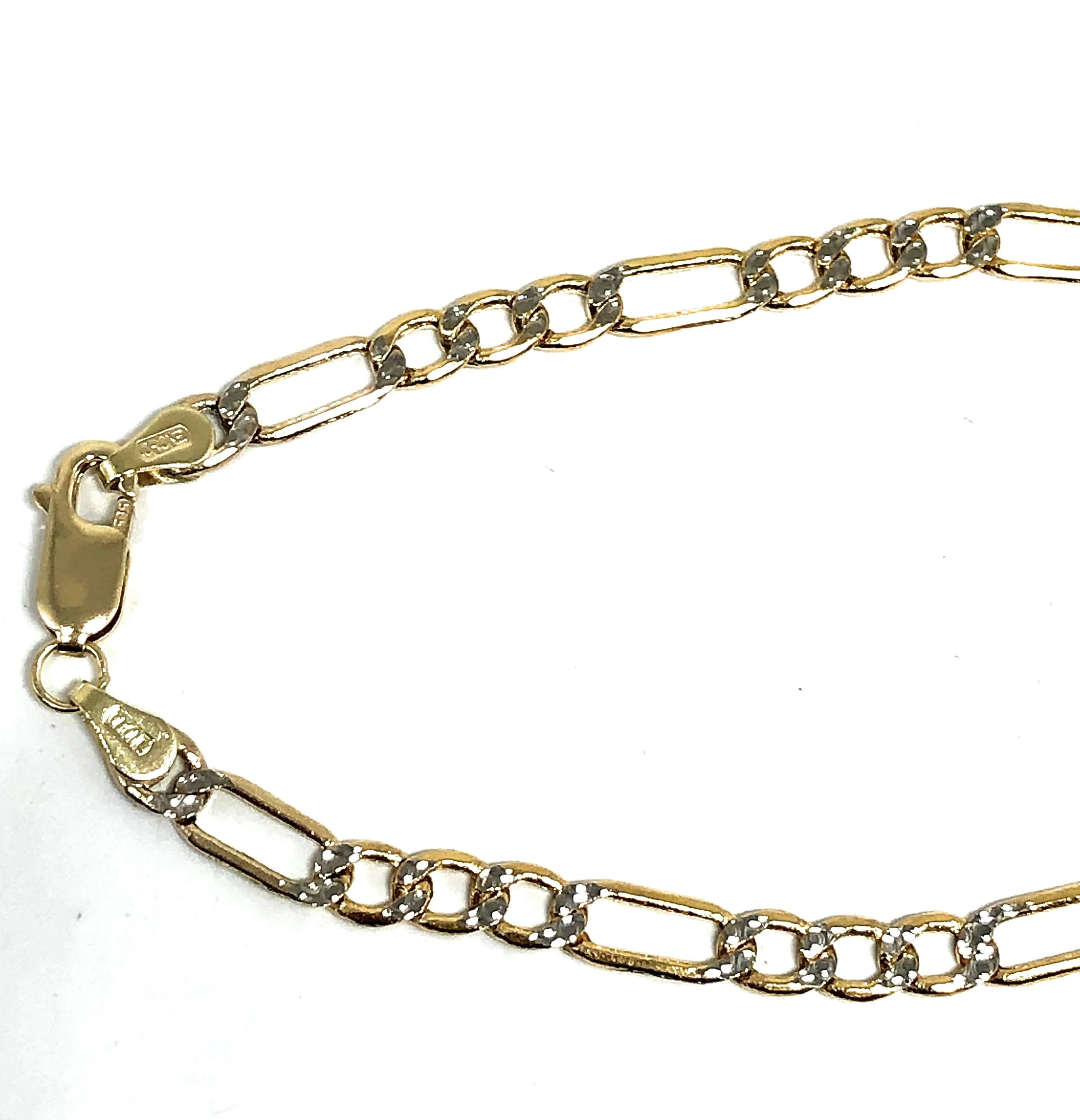 14k Solid Gold Yellow FIGARO Diamond Cut (White Gold) Brracelet 7-8 inch 4.3-5mm Width - Image 4