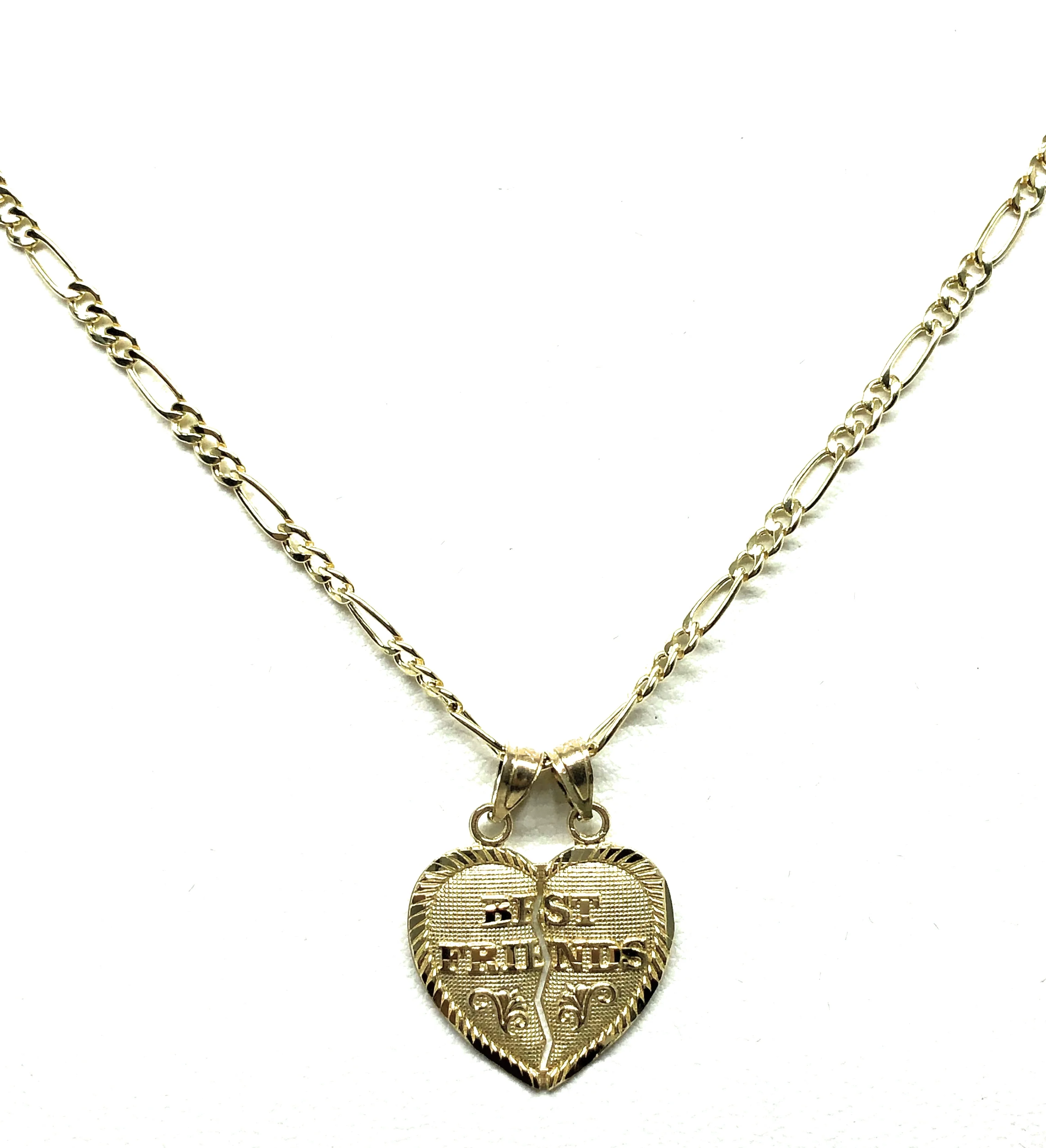 14k Solid Gold Yellow Gold “Best Friends" Heart Split Pendant FIGARO CHAIN(SM,MED) - Image 4
