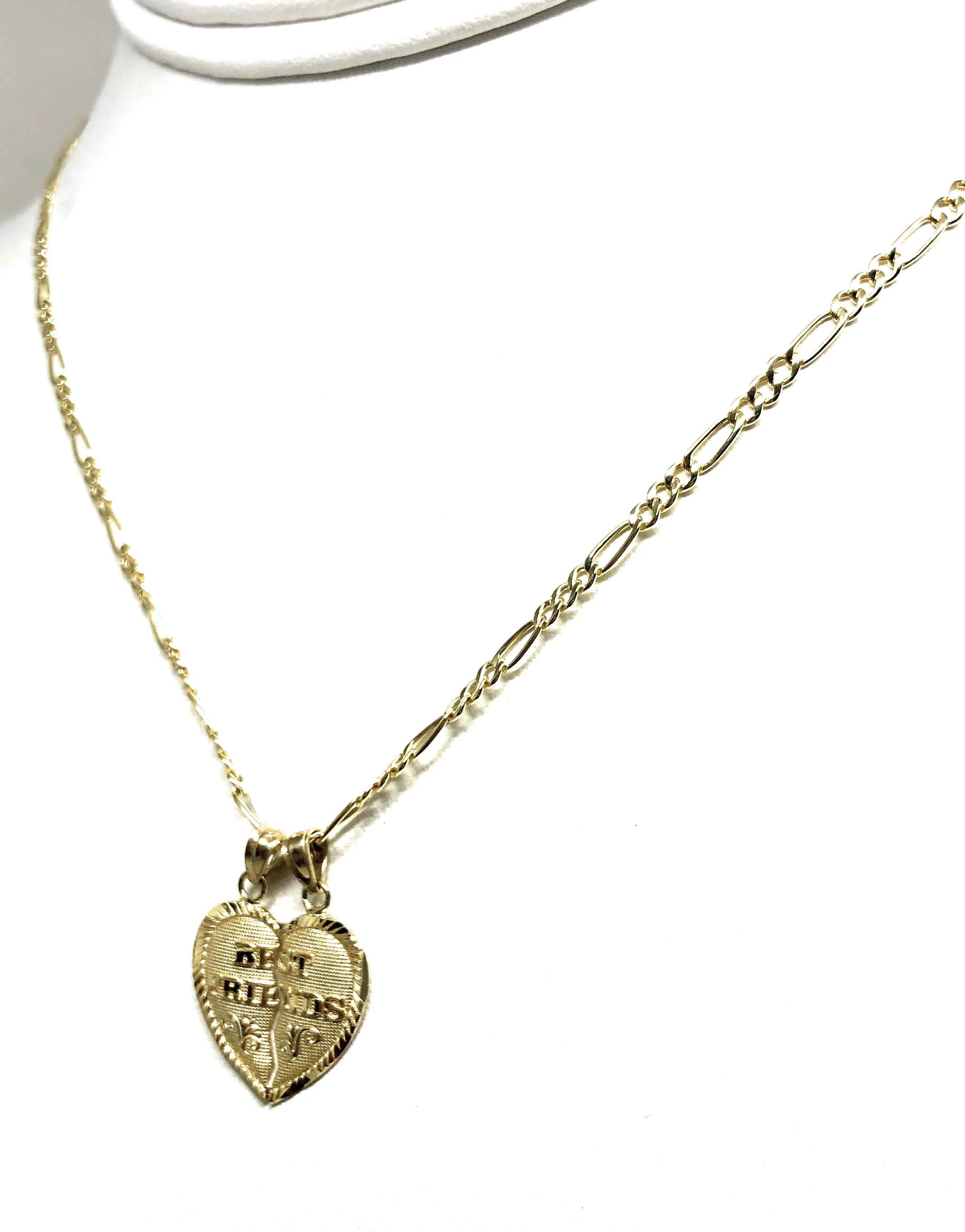 14k Solid Gold Yellow Gold “Best Friends" Heart Split Pendant FIGARO CHAIN(SM,MED) - Image 6