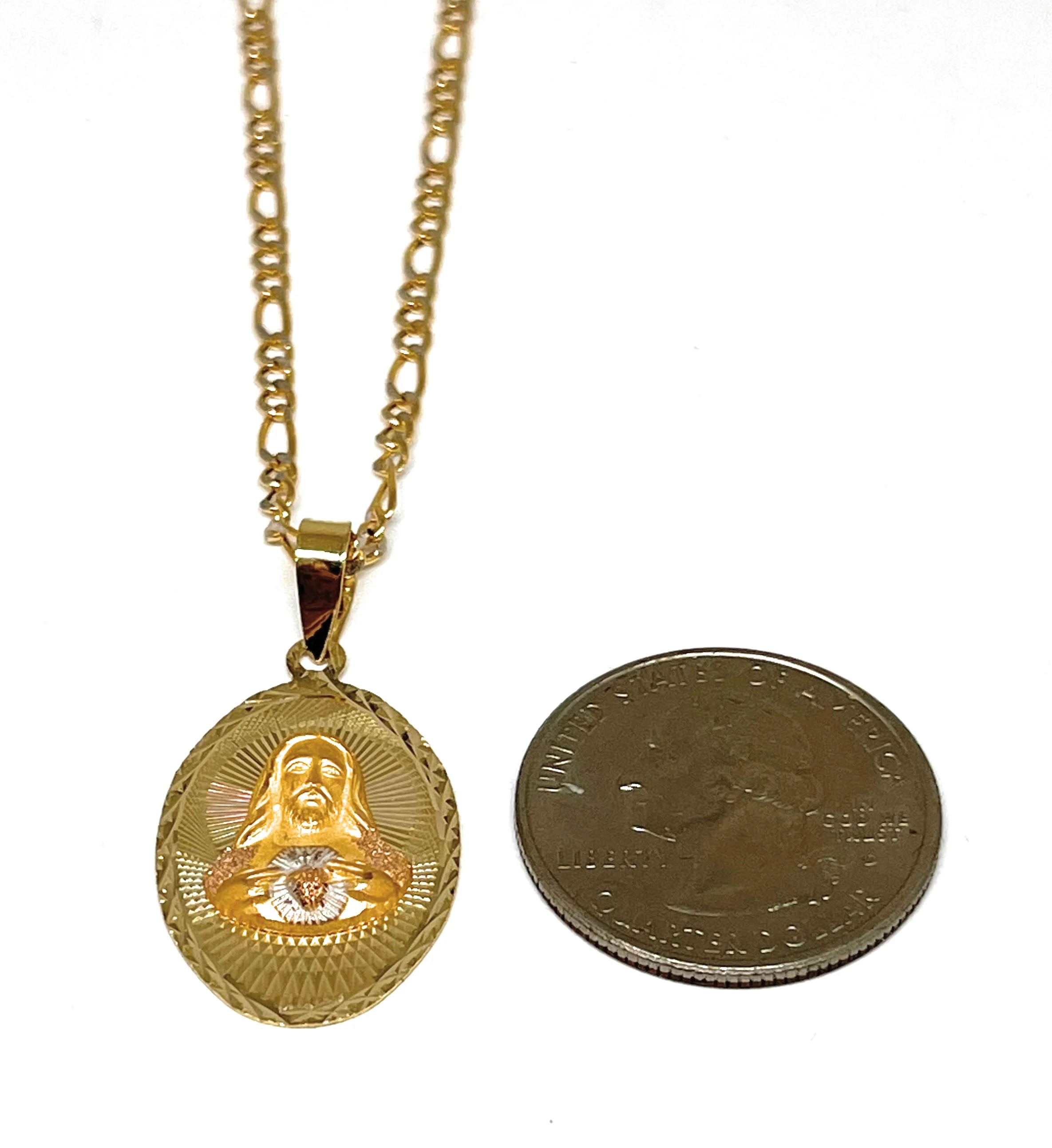 10k Solid Gold Yellow Gold Classic Jesus Sagrado Corazon Oval Pendant Necklace (MADE IN MX) - Image 2