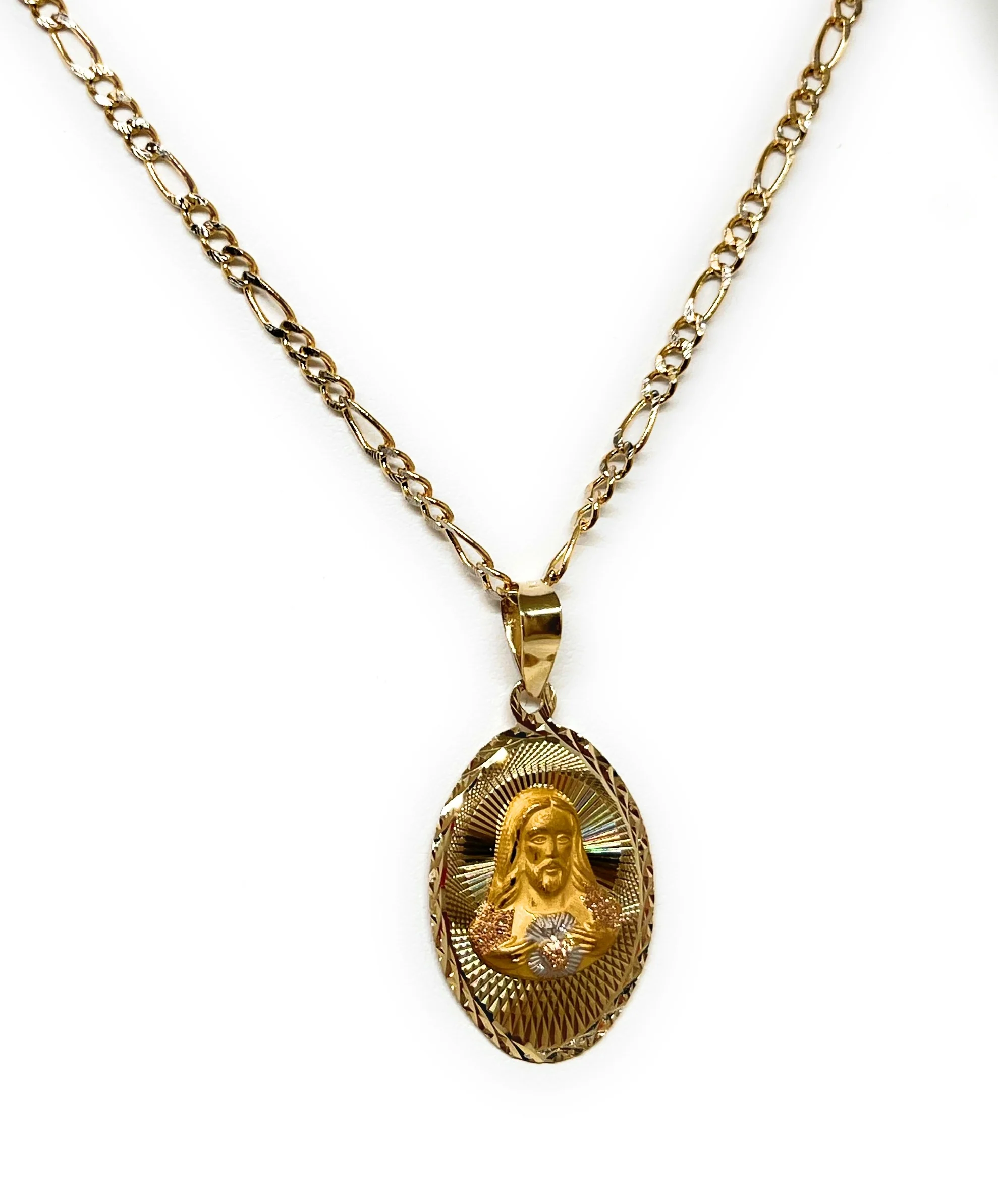 10k Solid Gold Yellow Gold Classic Jesus Sagrado Corazon Oval Pendant Necklace (MADE IN MX) - Image 3