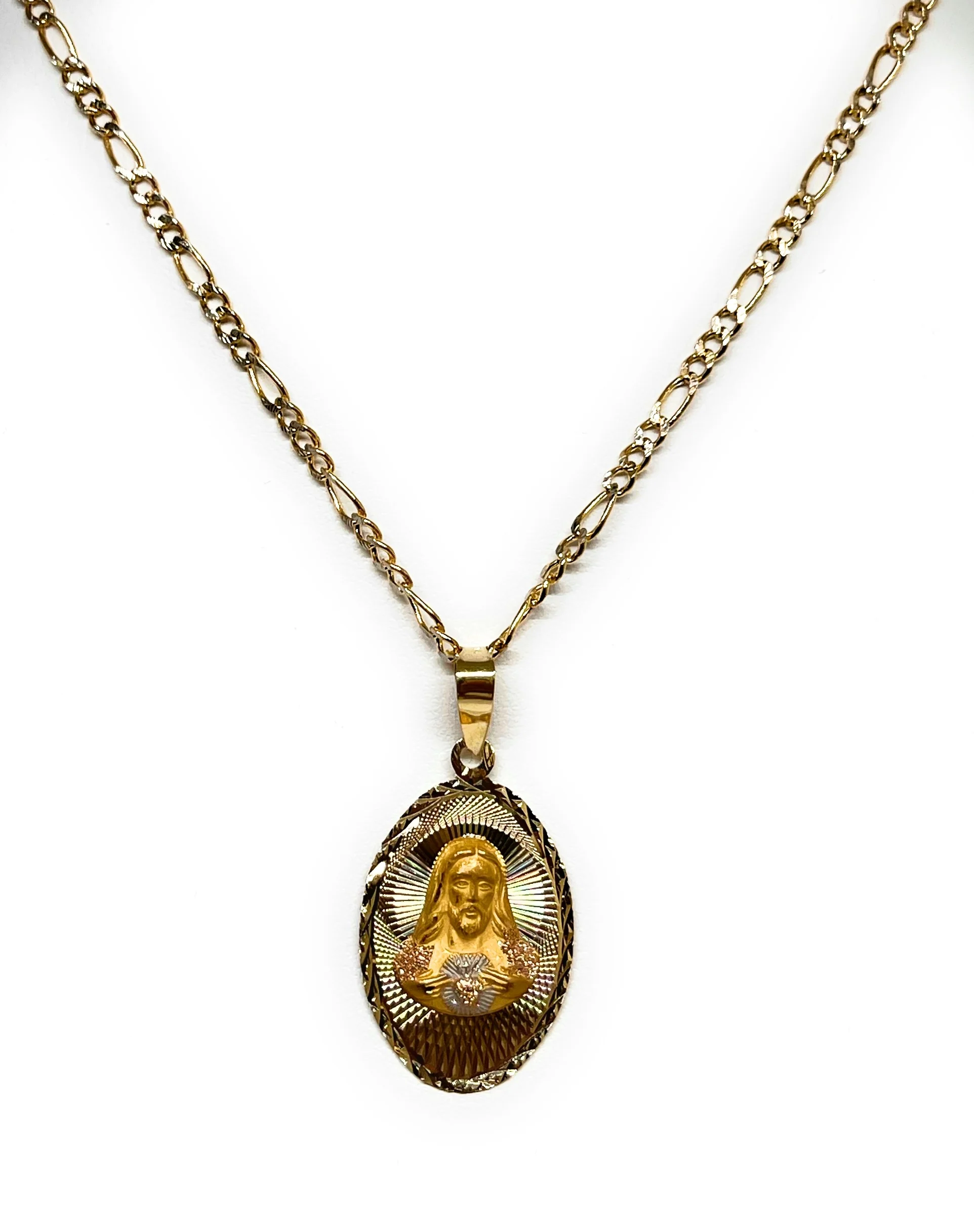 10k Solid Gold Yellow Gold Classic Jesus Sagrado Corazon Oval Pendant Necklace (MADE IN MX) - Image 4