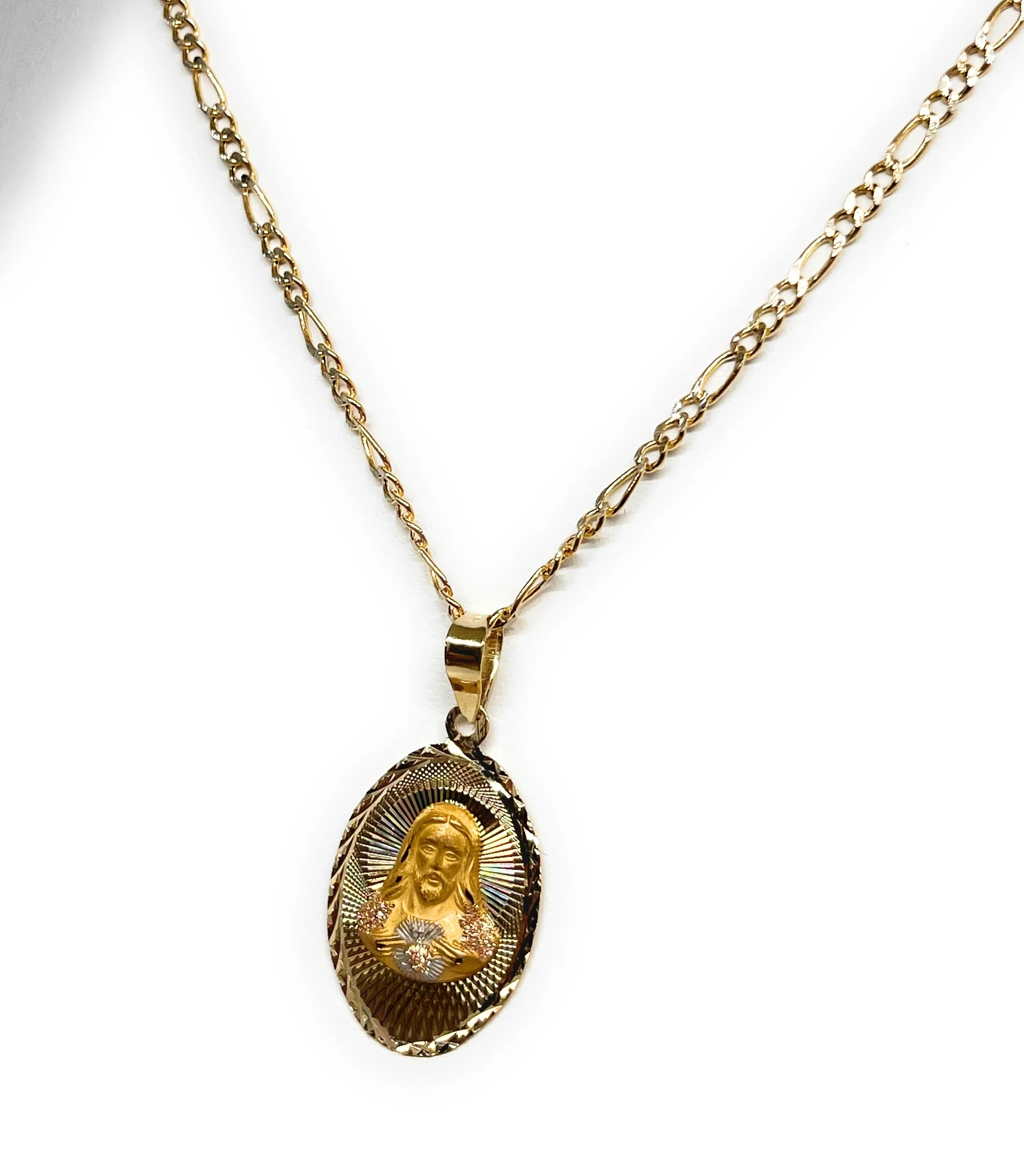10k Solid Gold Yellow Gold Classic Jesus Sagrado Corazon Oval Pendant Necklace (MADE IN MX) - Image 5