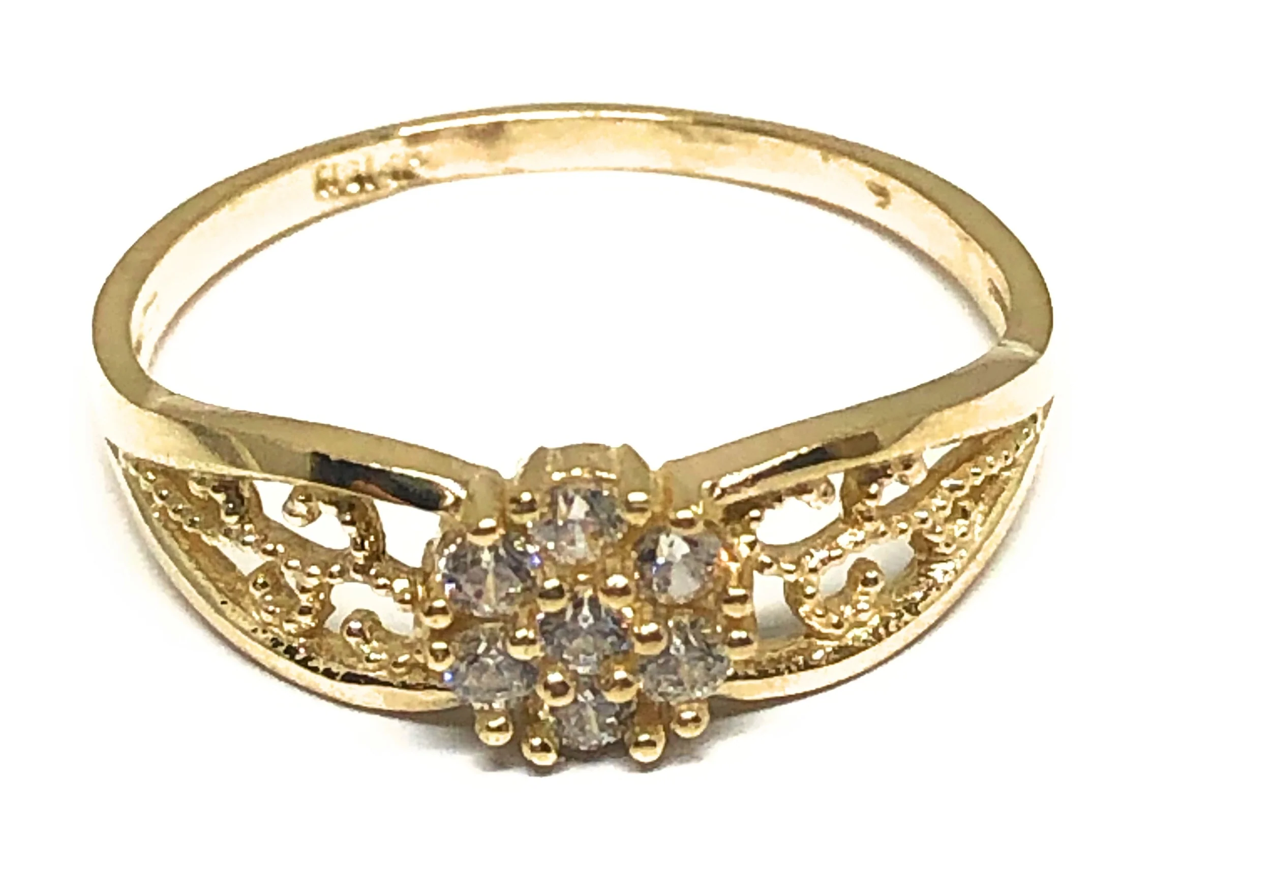 14k Solid Gold Yellow Gold Flower CZ Ring
