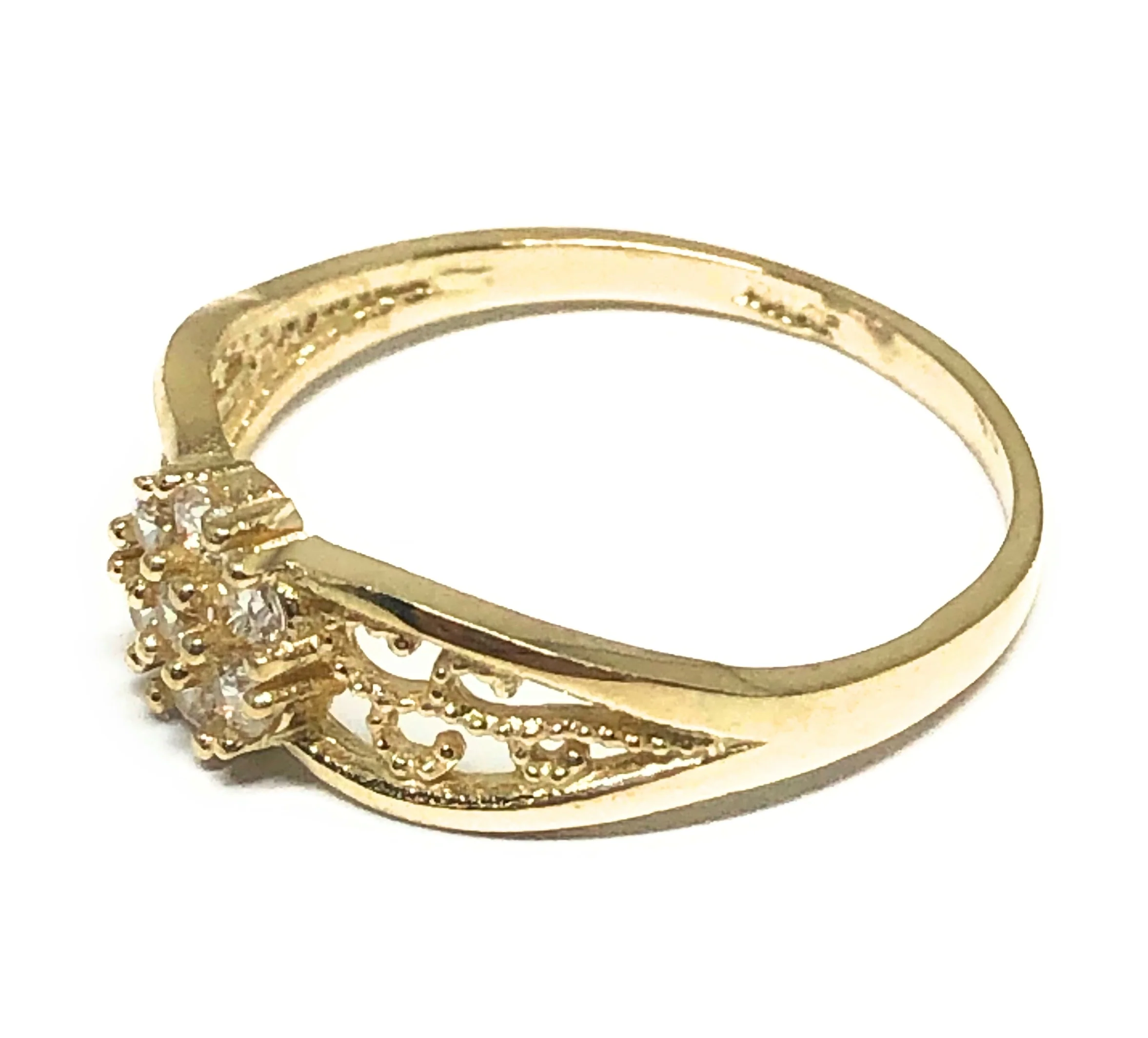 14k Solid Gold Yellow Gold Flower CZ Ring - Image 2