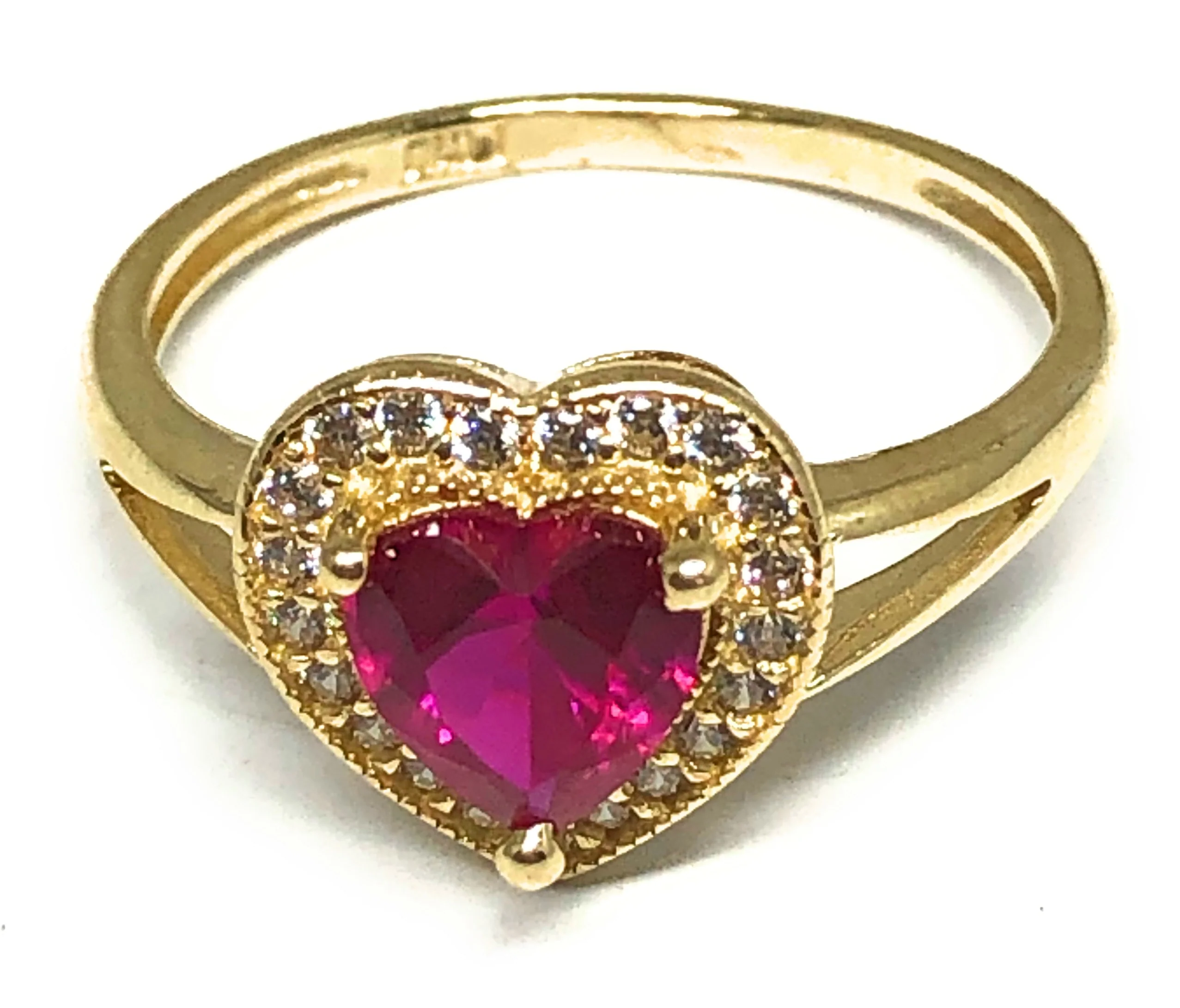 14k Solid Gold Yellow Gold Heart CZ Ring (PINK, PURPLE, RED, WHITE) - Image 3