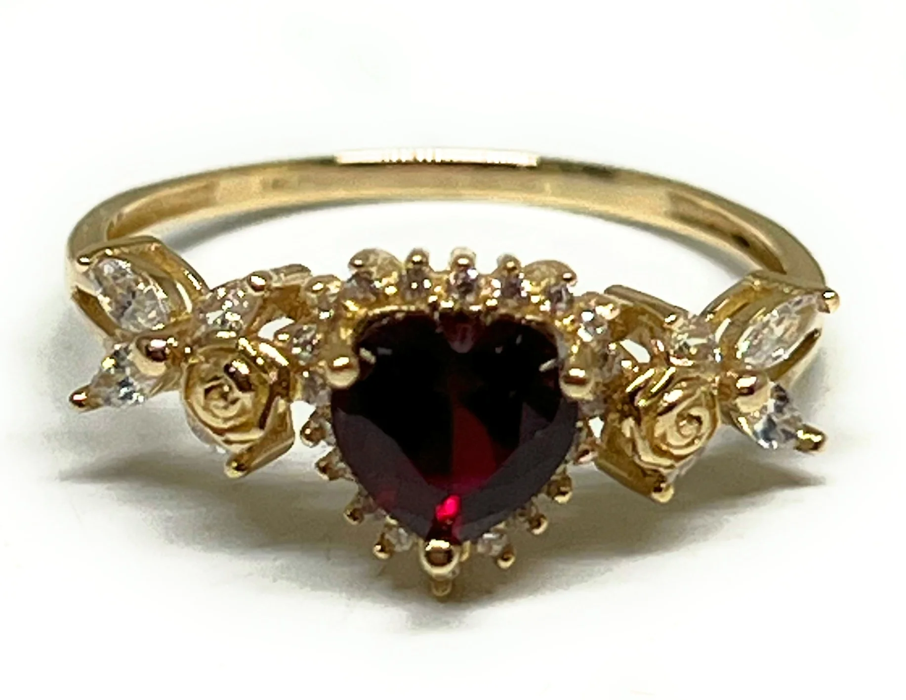 14k Solid Gold Yellow Gold Heart RED CZ Ring (FC 292)