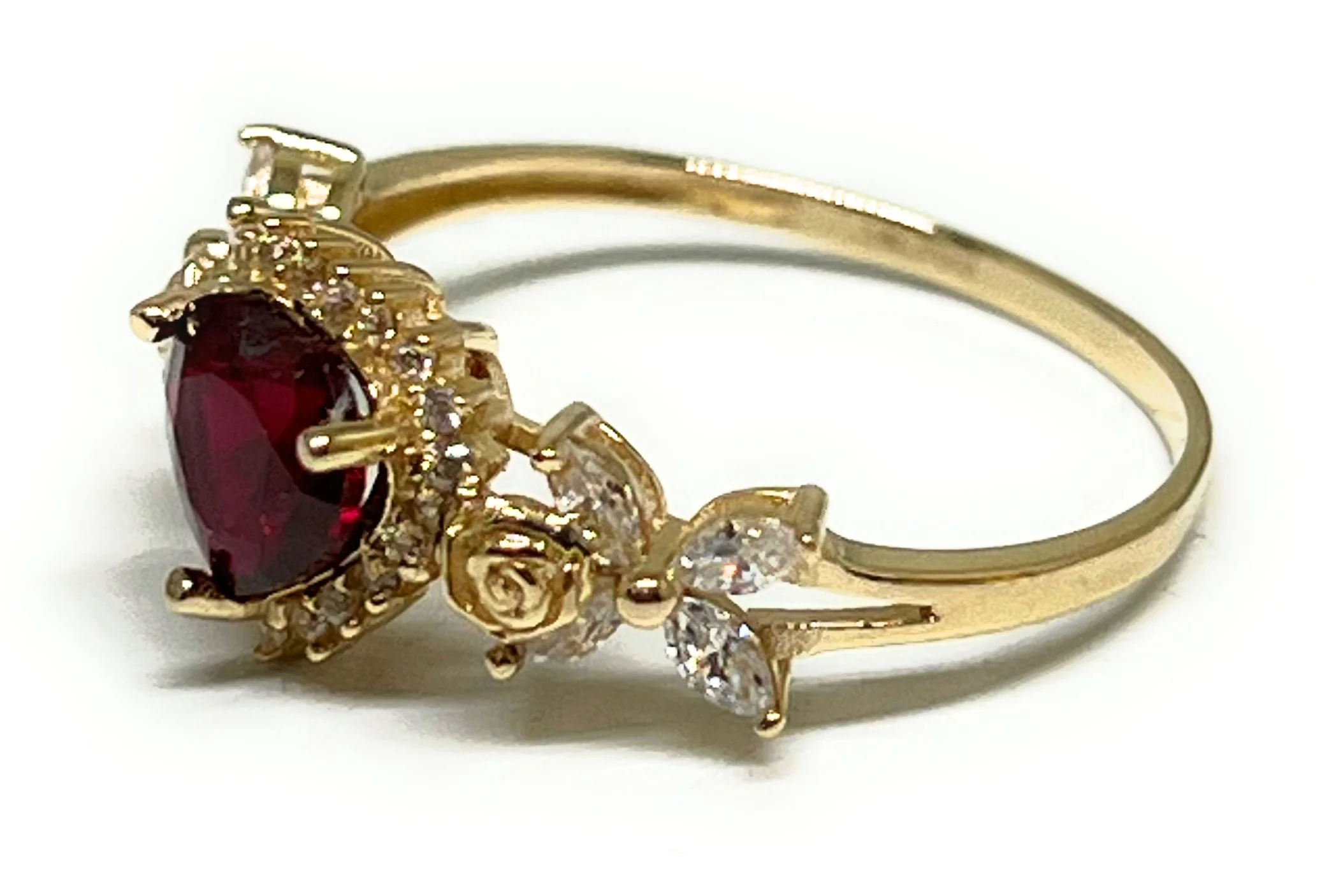 14k Solid Gold Yellow Gold Heart RED CZ Ring (FC 292) - Image 2