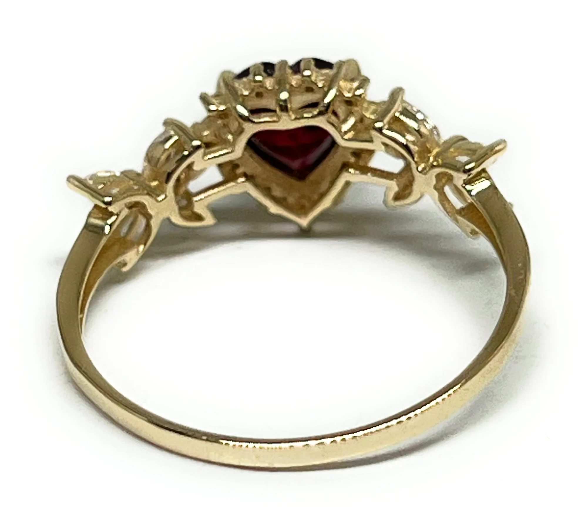 14k Solid Gold Yellow Gold Heart RED CZ Ring (FC 292) - Image 3