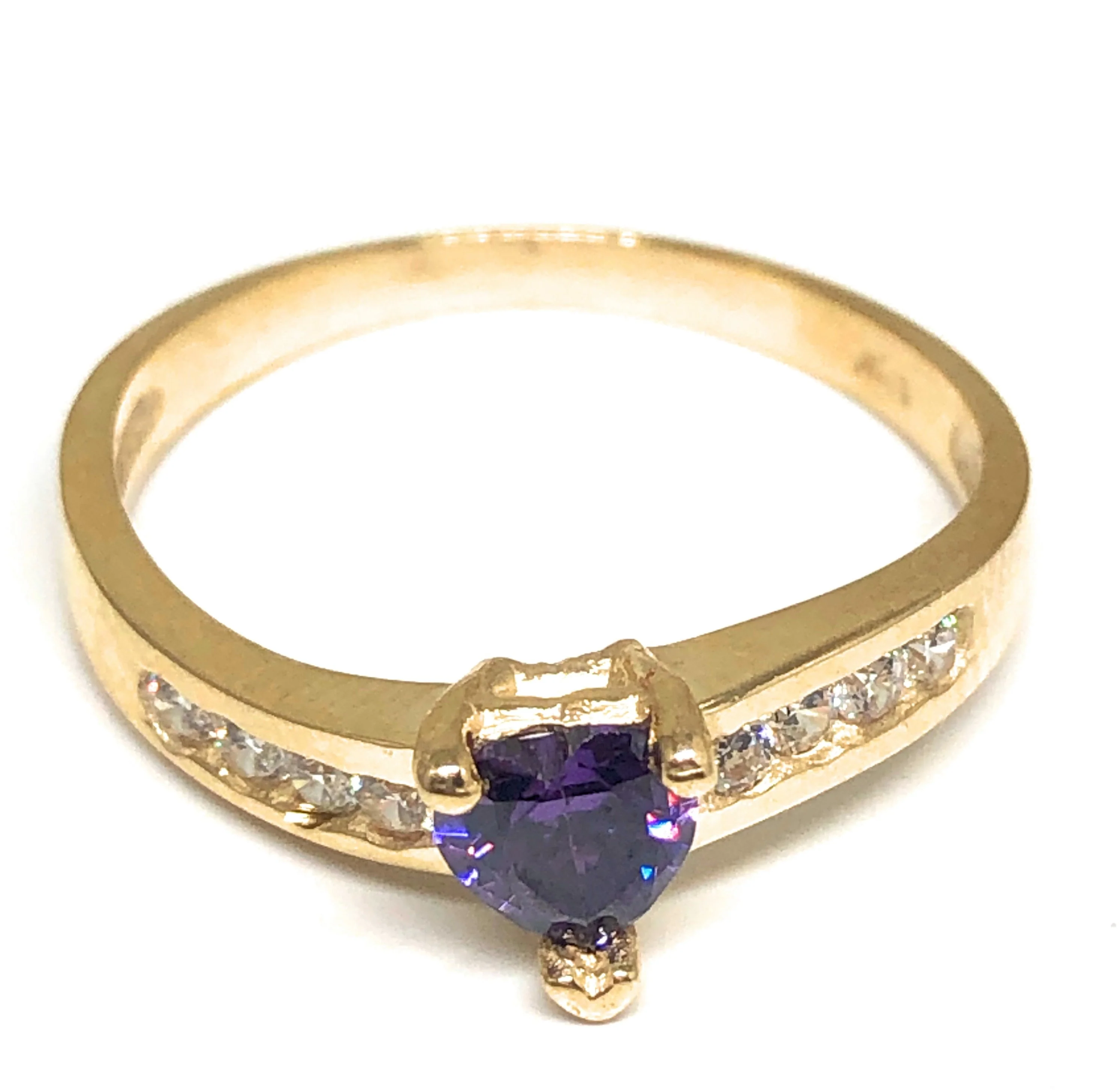 14k Solid Gold Yellow Gold Heart CZ Ring (RED, PURPLE) - Image 2