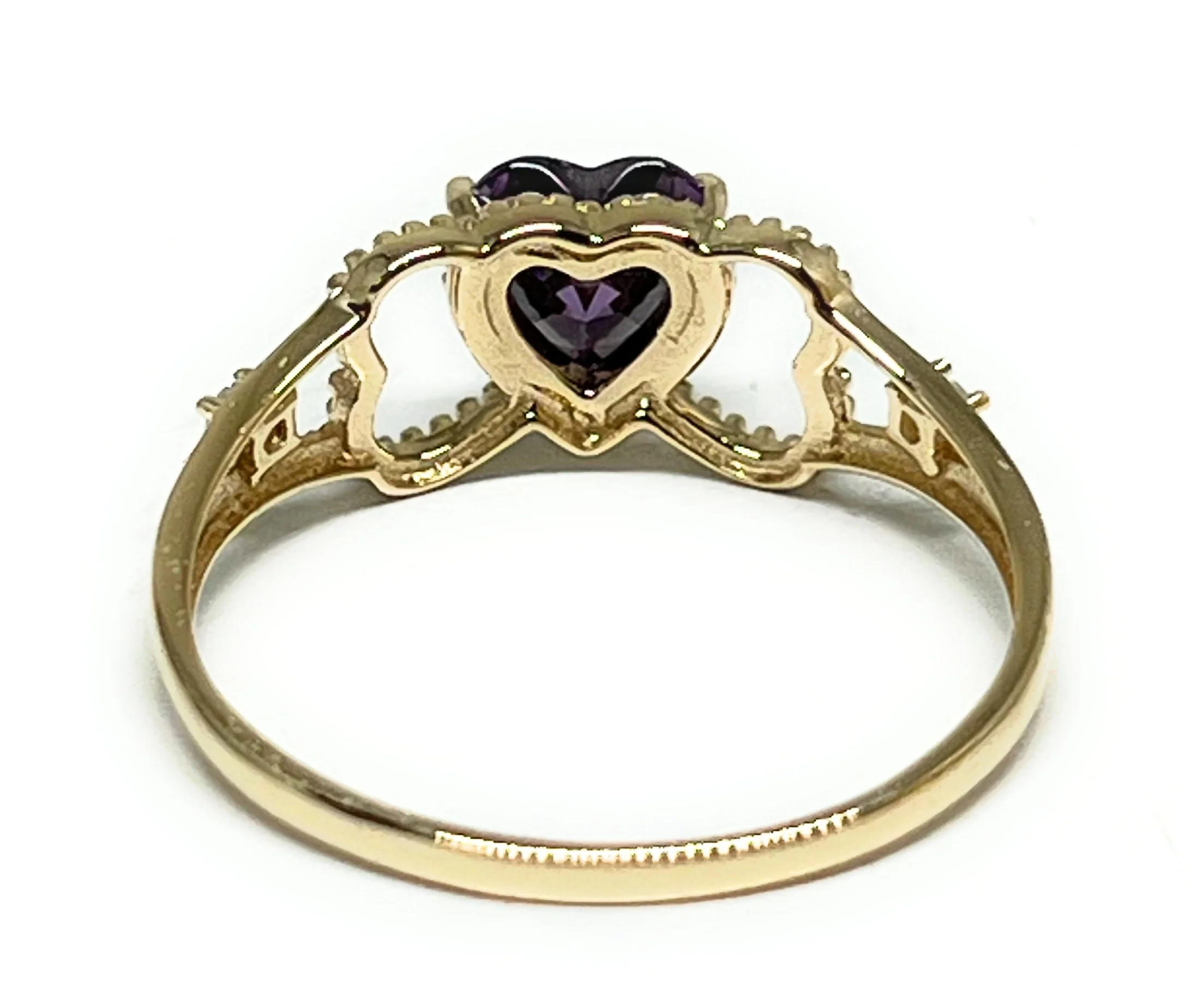 14k Solid Gold Yellow Gold Heart PURPLE CZ Ring (FC 293) - Image 3