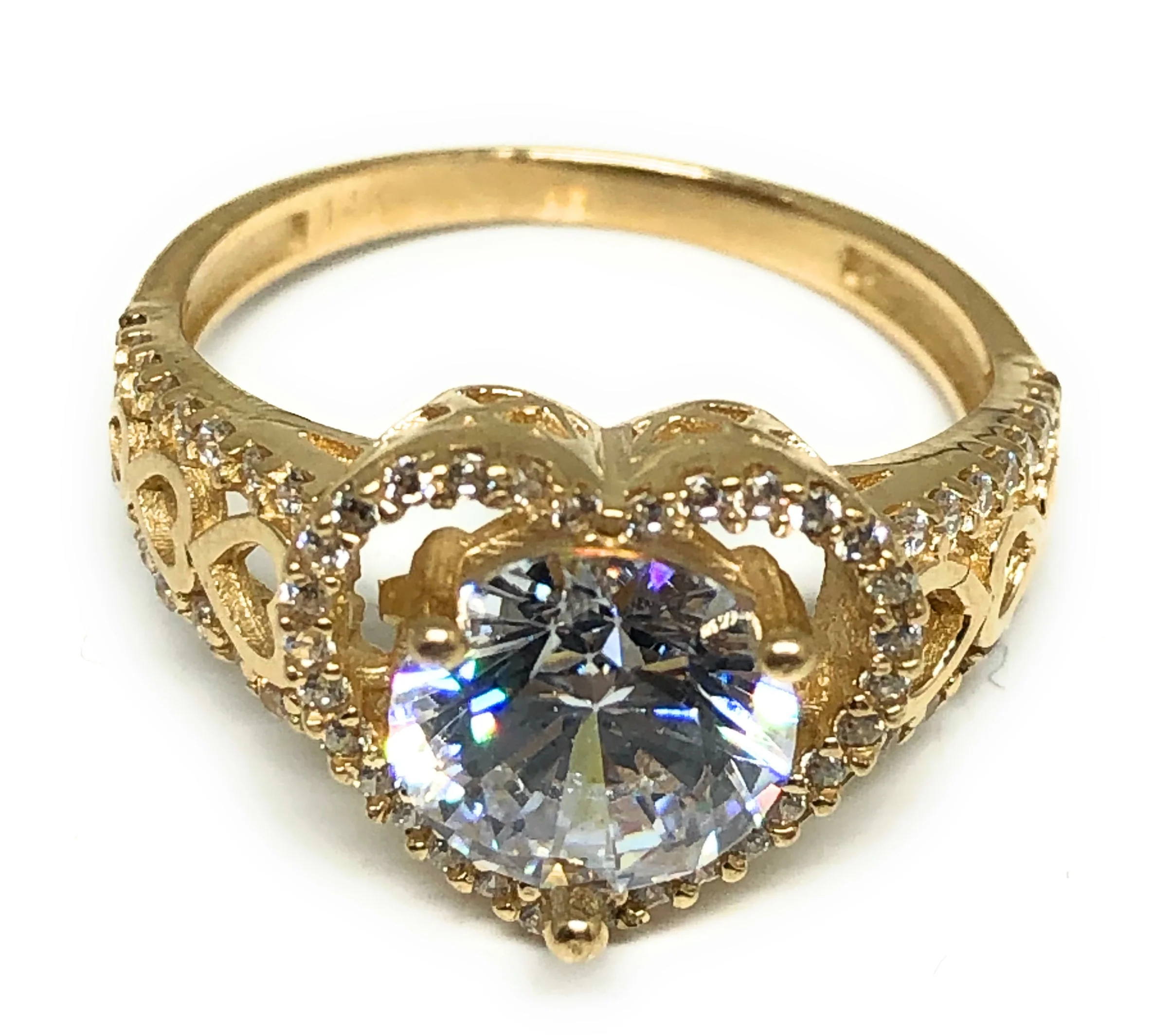 14k Solid Gold Yellow Gold Heart White CZ Ring