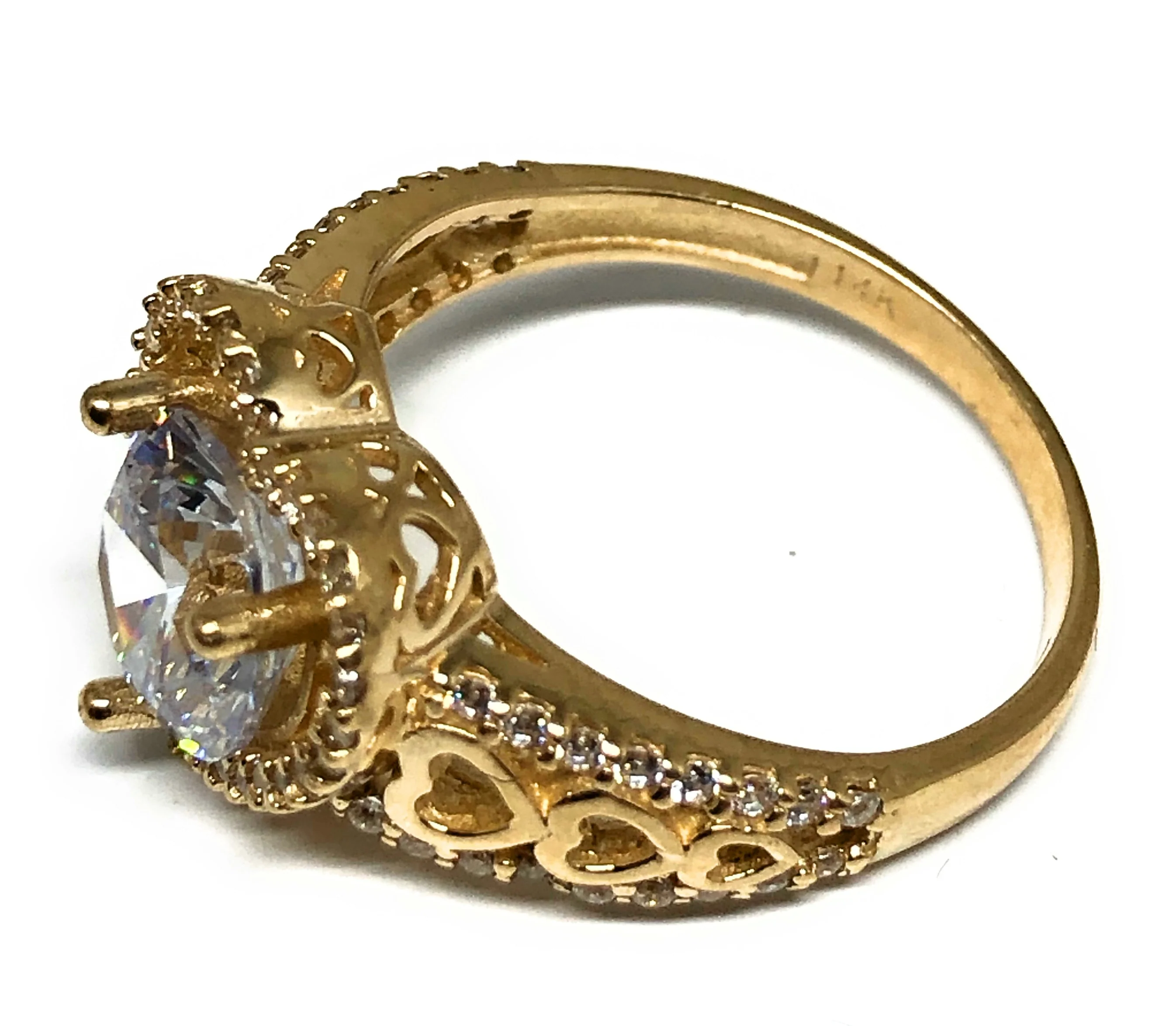 14k Solid Gold Yellow Gold Heart White CZ Ring - Image 2