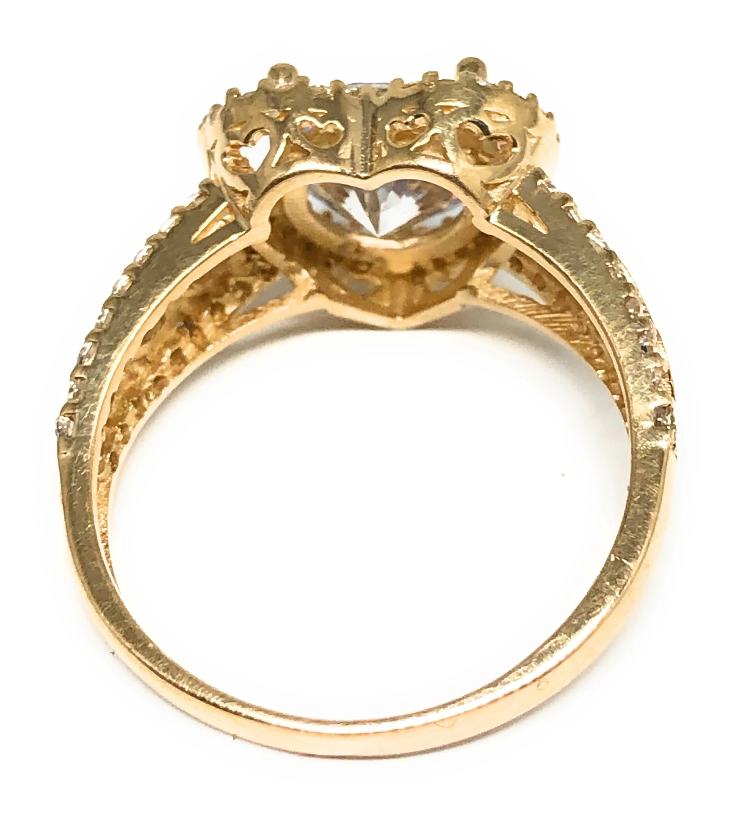 14k Solid Gold Yellow Gold Heart White CZ Ring - Image 3