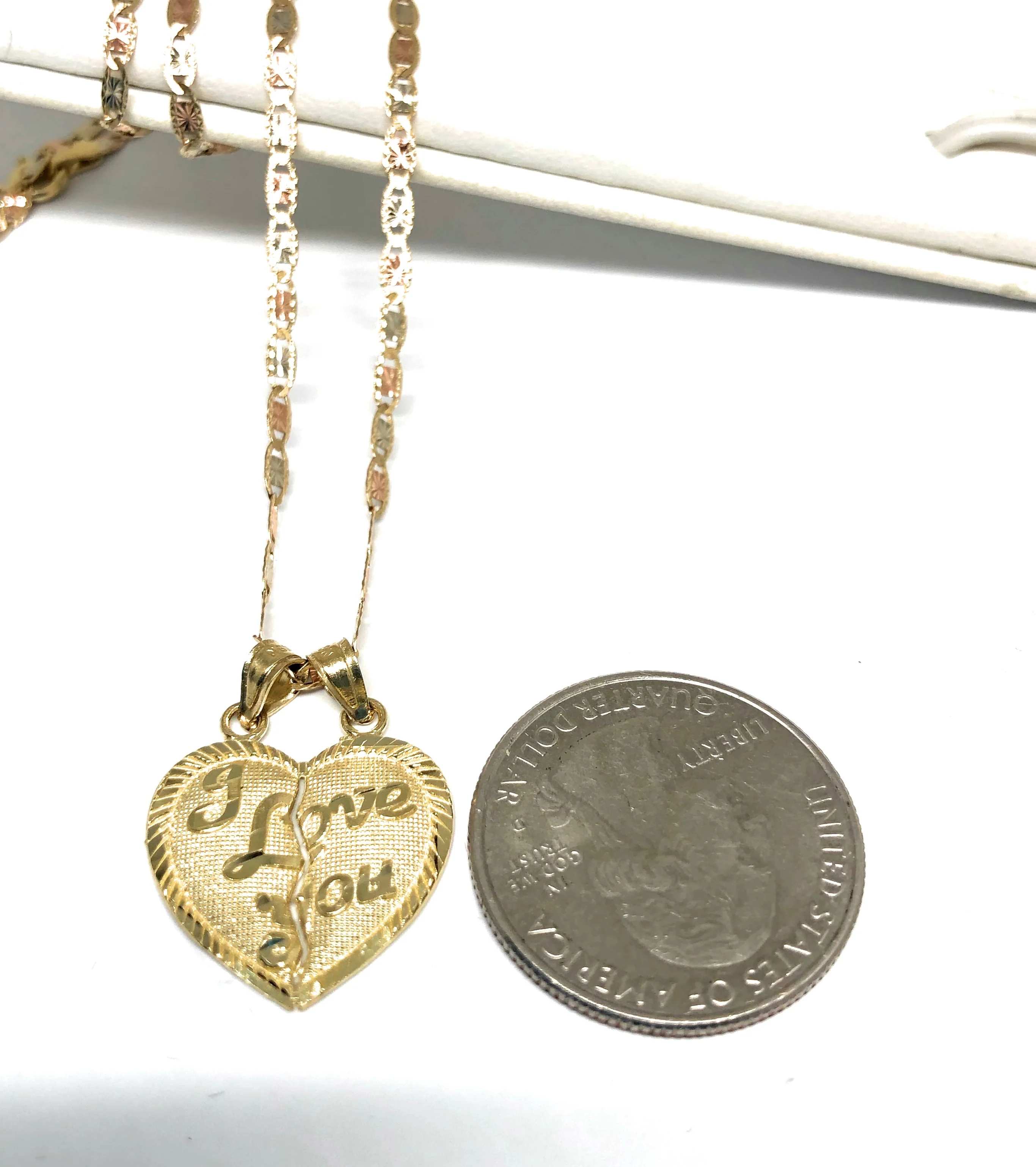 14k Solid Gold Yellow Gold “I LOVE YOU" Heart Split Pendant - Image 2