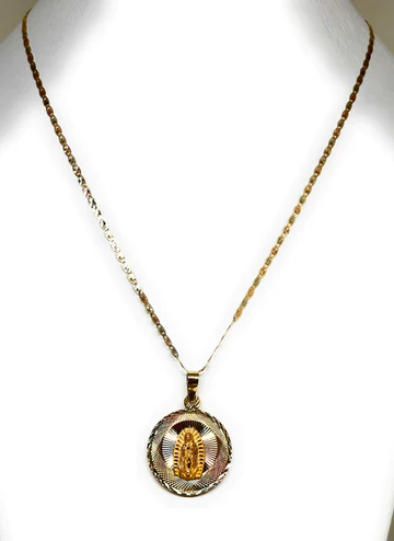 14k Solid Gold Yellow Gold Jesus Sagrado Corazon & Virrgin Mary Double Sided Pendant Necklace (MED, SM) - Image 6