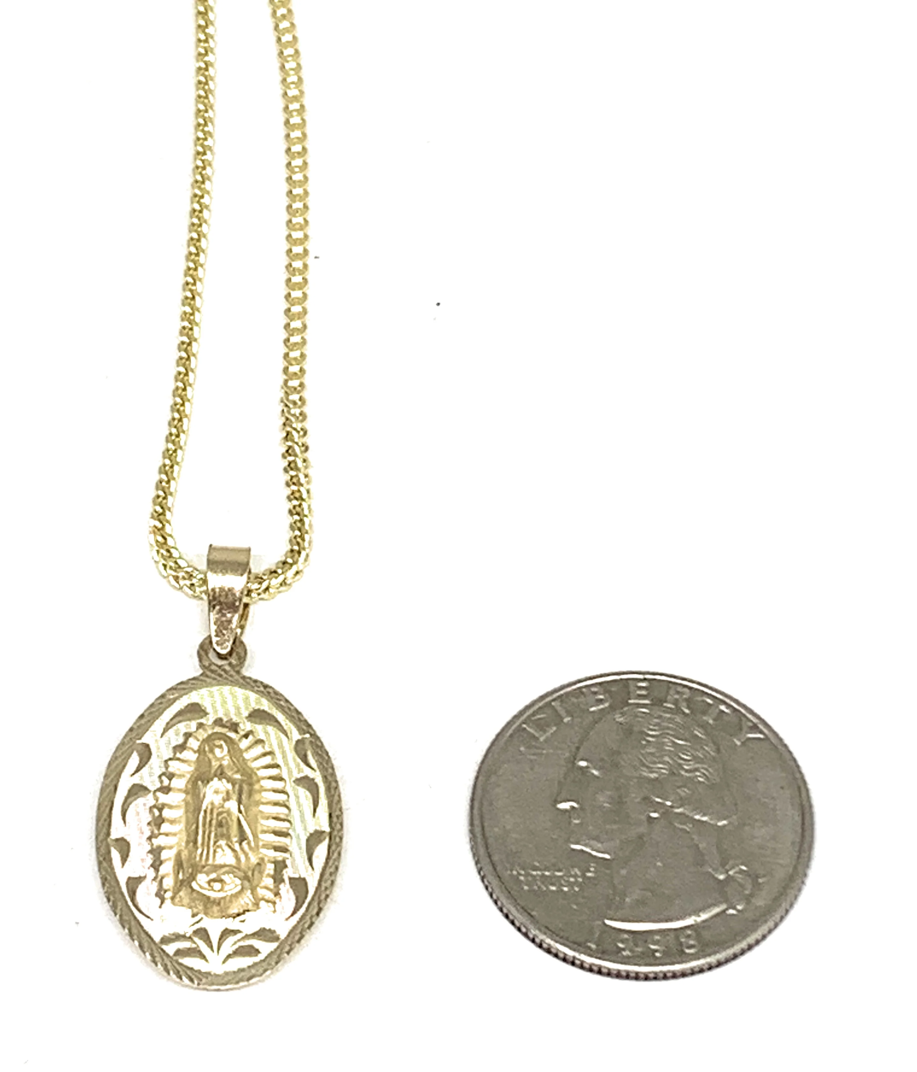 14k Solid Gold Yellow Gold Jesus Sagrado Corazon & Virrgin Mary Double Sided Pendant Necklace - Image 4