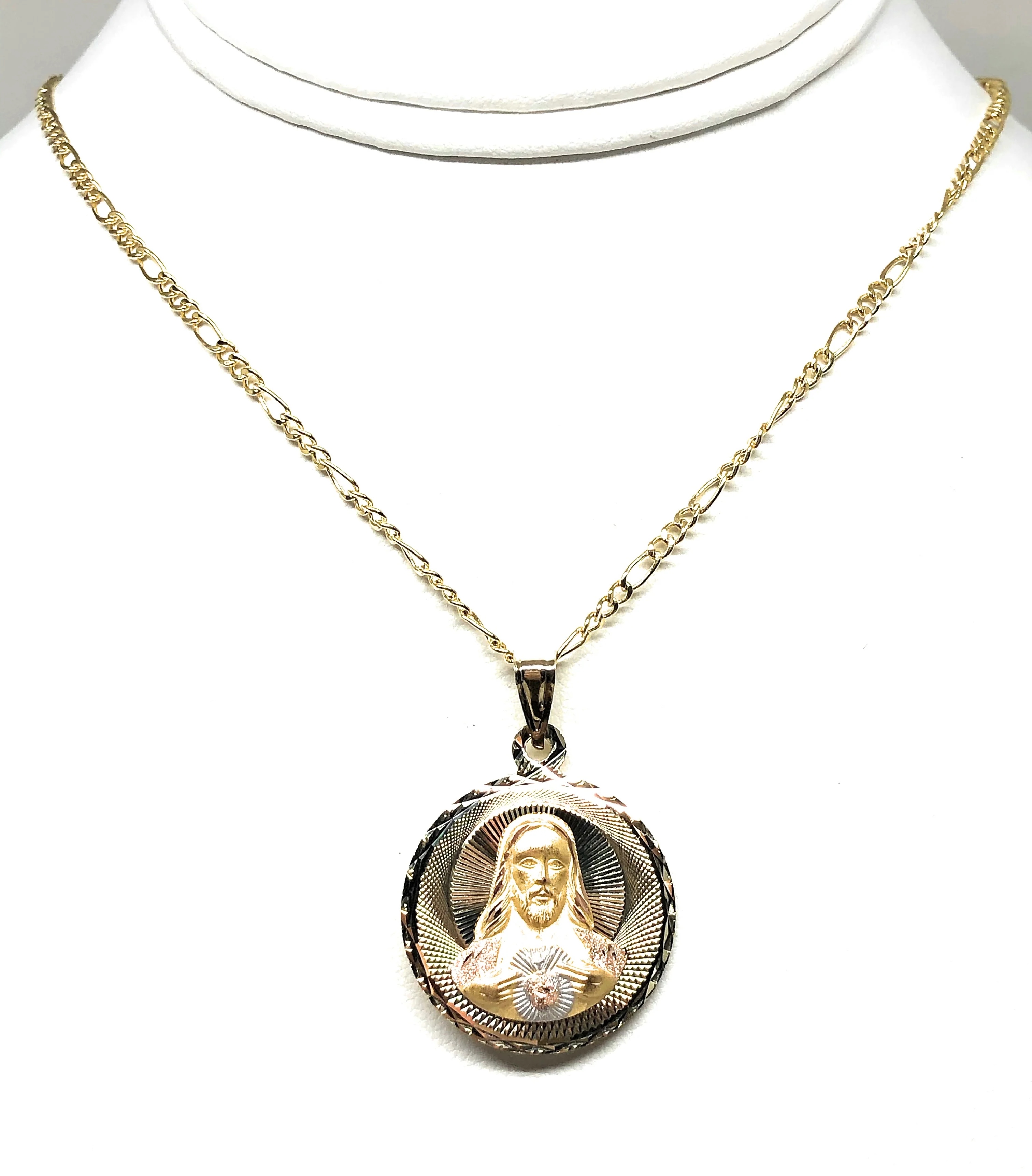 14k Solid Gold Yellow Gold Jesus Sagrado Corazon & Virrgin Mary Double Sided Pendant Necklace (LARGE) - Image 5