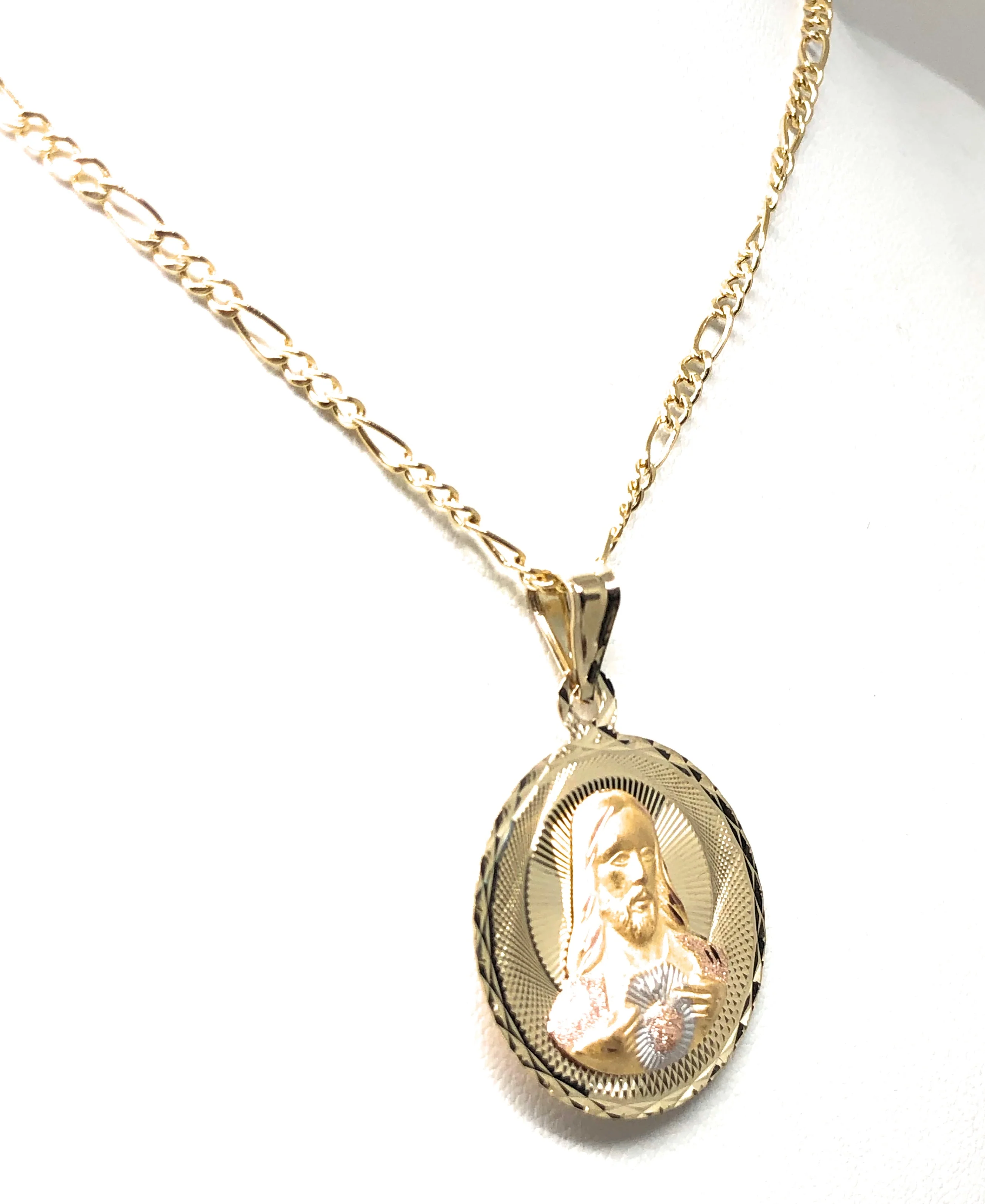 14k Solid Gold Yellow Gold Jesus Sagrado Corazon & Virrgin Mary Double Sided Pendant Necklace (LARGE) - Image 6