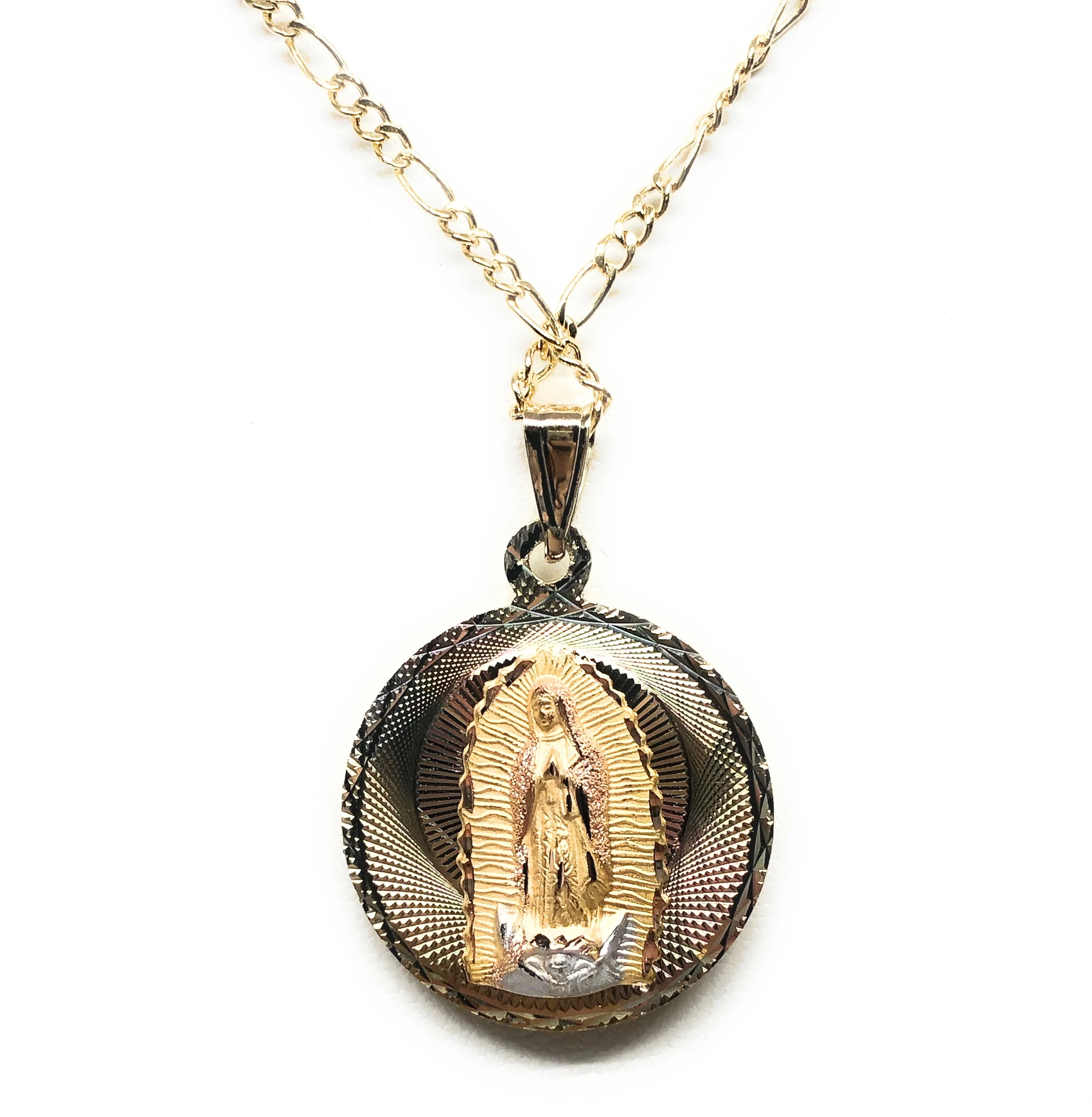 14k Solid Gold Yellow Gold Jesus Sagrado Corazon & Virrgin Mary Double Sided Pendant Necklace (LARGE) - Image 8