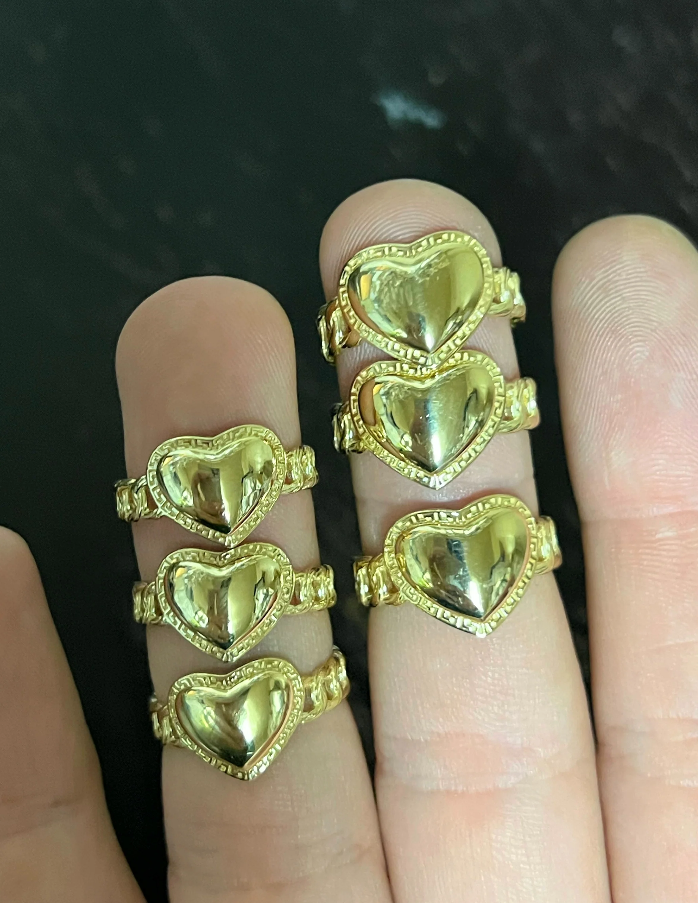 14k Solid Gold Yellow HEART GREEK BORDER CUBAN LINK Ring (SM, MED) - Image 2