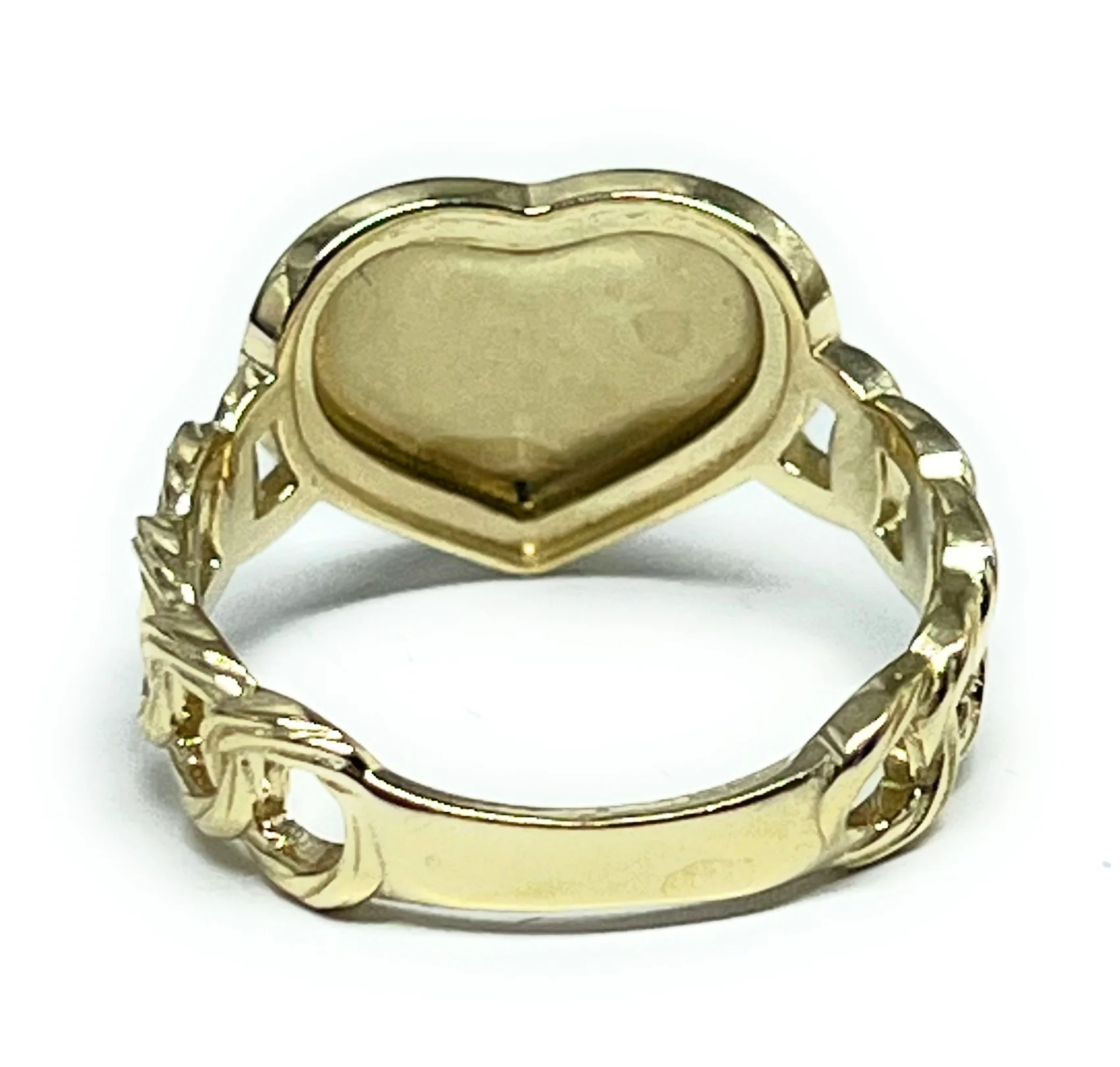14k Solid Gold Yellow HEART GREEK BORDER CUBAN LINK Ring (SM, MED) - Image 4