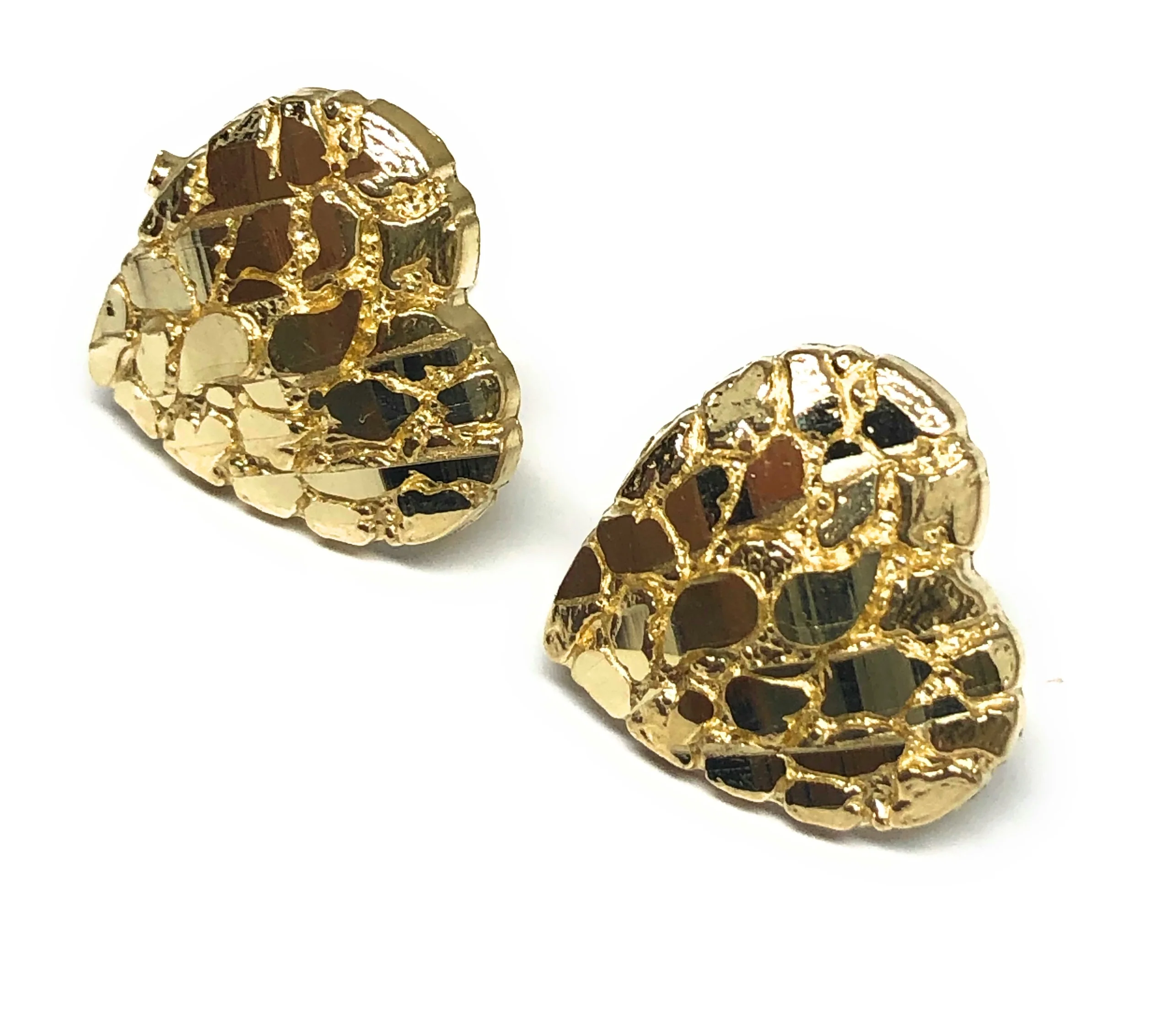 14k Solid Gold Yellow Heart Nugget Stud Earrings (SM,MED,LG) - Image 3