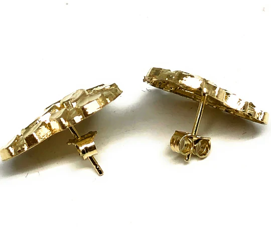 14k Solid Gold Yellow Heart Nugget Stud Earrings (SM,MED,LG) - Image 5