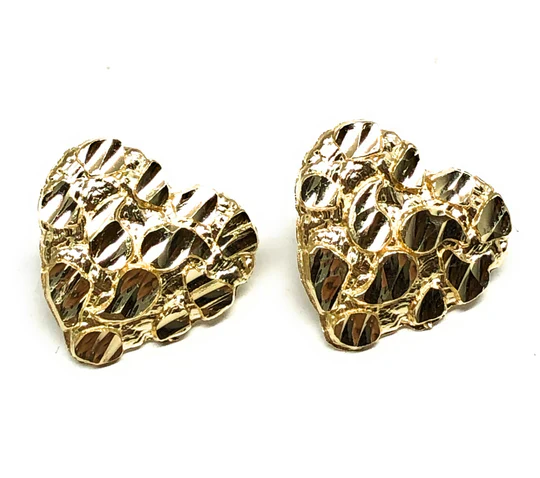 14k Solid Gold Yellow Heart Nugget Stud Earrings (SM,MED,LG) - Image 7