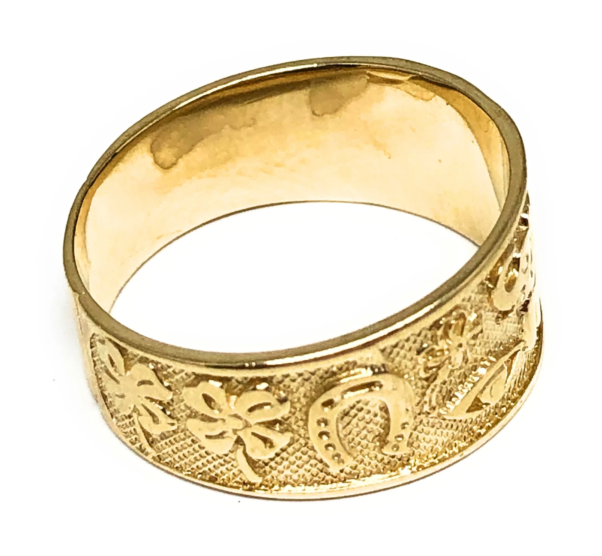 14k Solid Gold Yellow Lucky Symbols Ring Suerte - Image 4