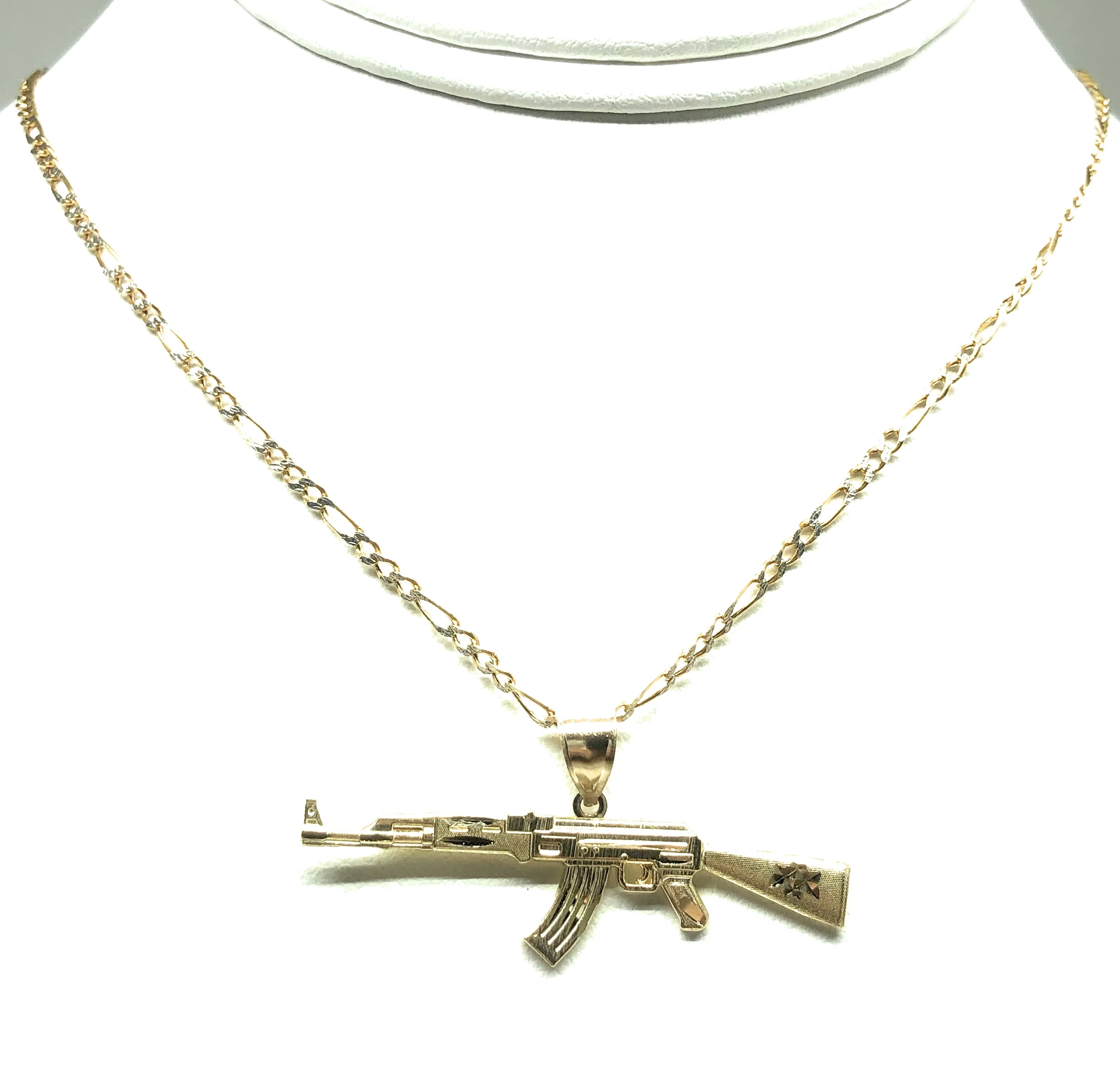 14k Solid Gold Yellow Machine Gun AK-47 Pendant Necklace - Image 5