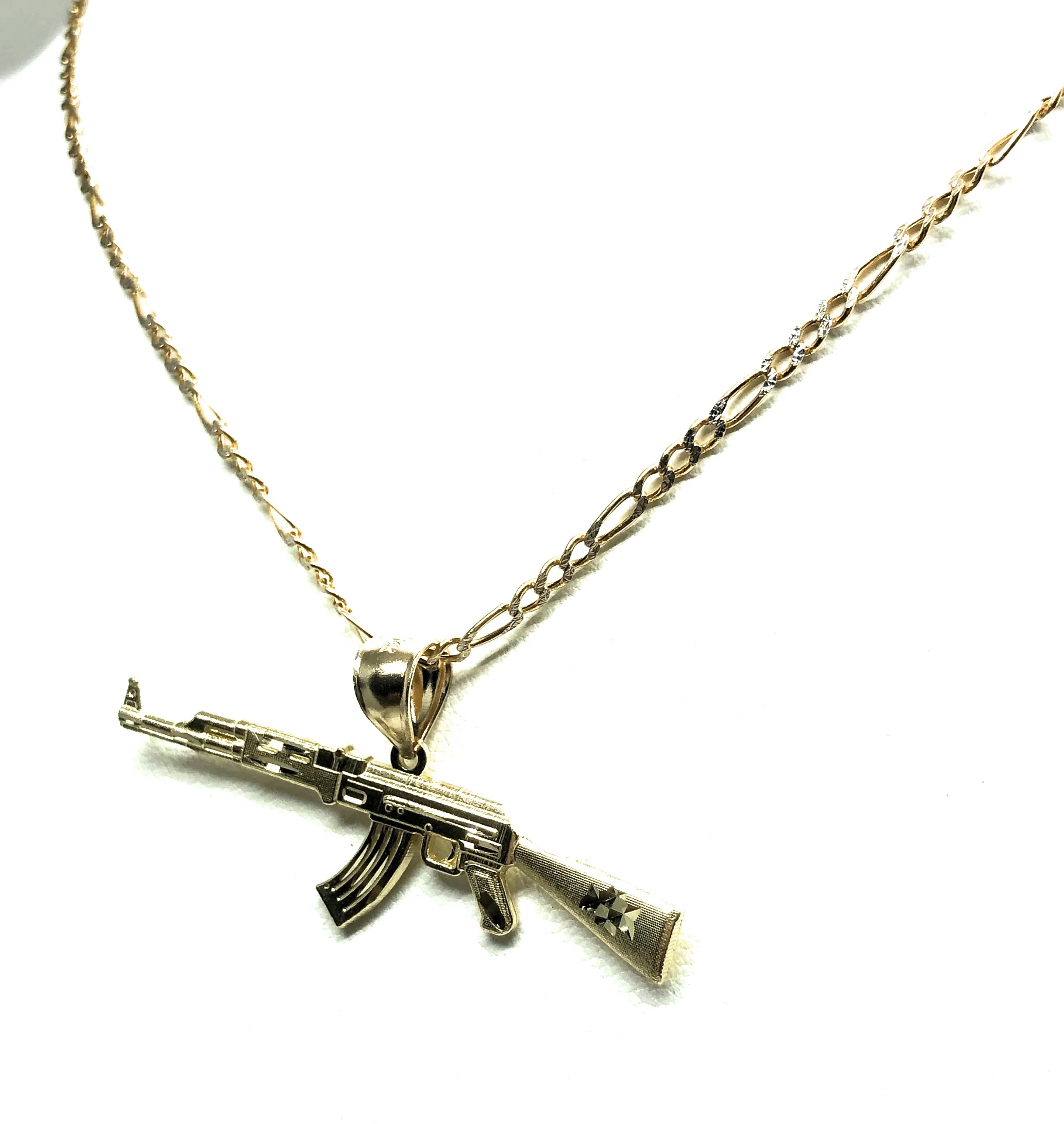 14k Solid Gold Yellow Machine Gun AK-47 Pendant Necklace - Image 7