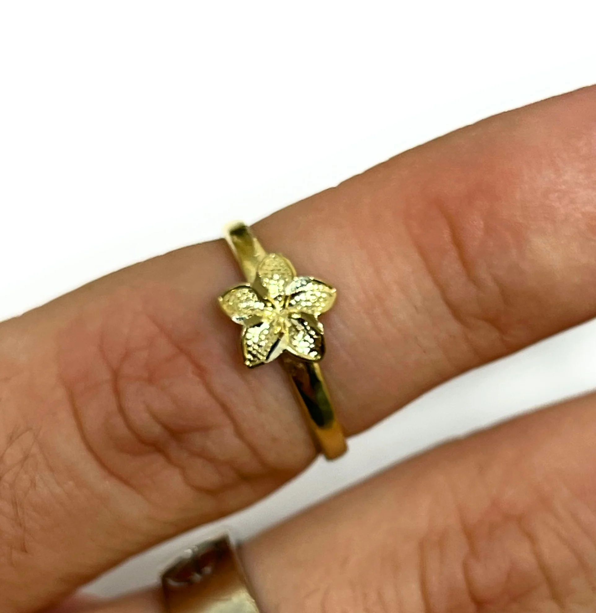 14k Solid Gold Yellow MINI PLUMERIA Flower Ring - Image 2