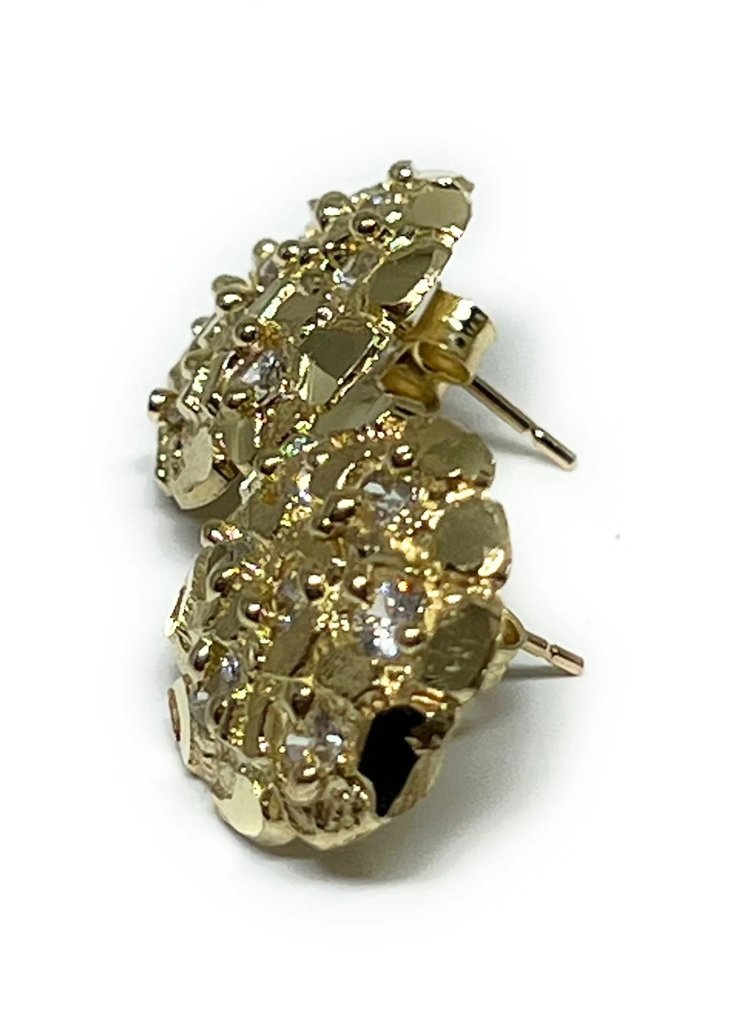 10k Solid Gold Yellow Nugget Cluster CZ Stud Earrings (SM,MED) - Image 3