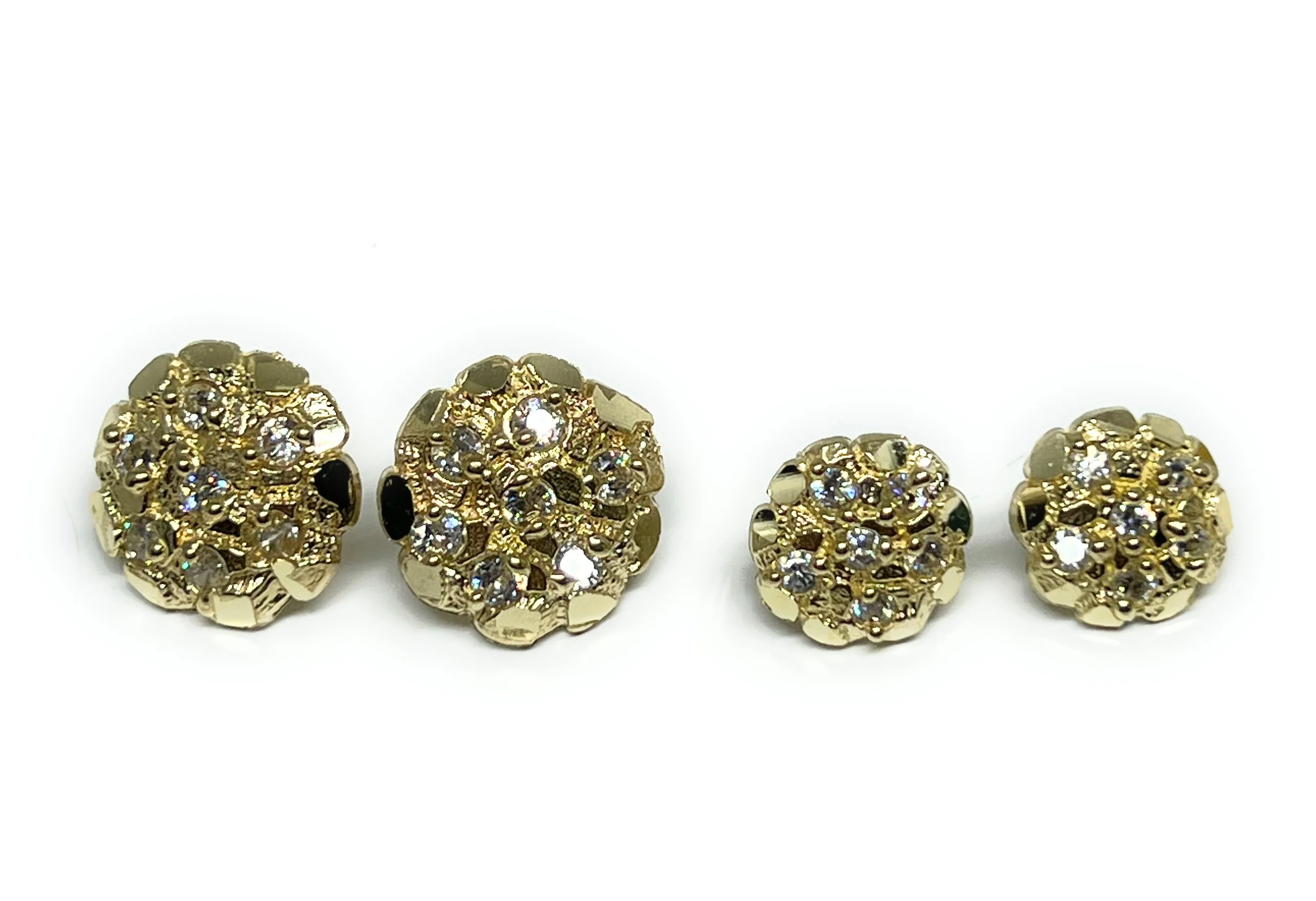 10k Solid Gold Yellow Nugget Cluster CZ Stud Earrings (SM,MED) - Image 5