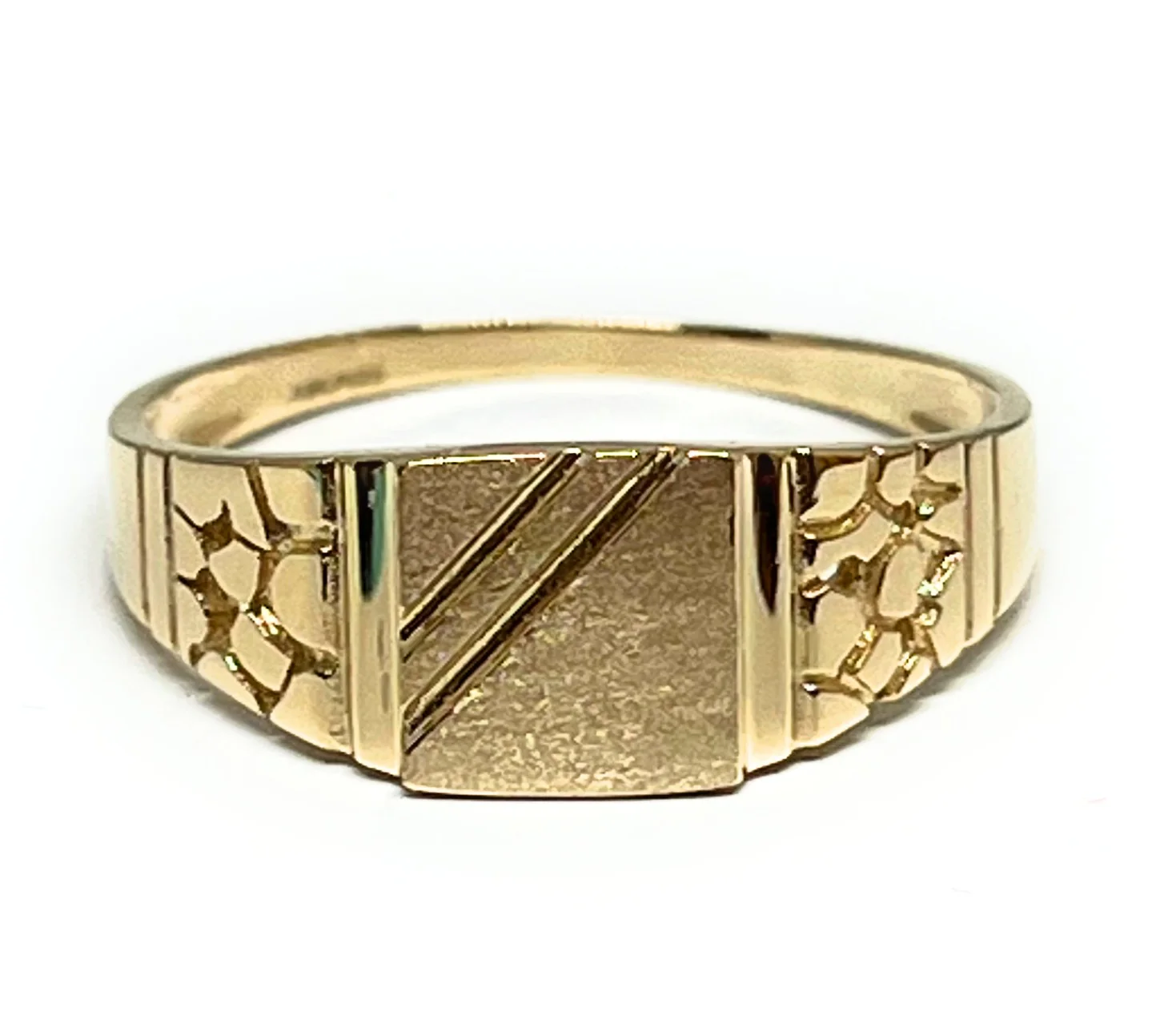14k Solid Gold Yellow Nugget SQUARE Ring 7.5MM (FC 313)