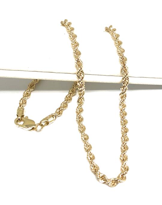 14k Solid Gold Yellow Rope Brracelet 8-9 inch 2.9mm Width (SEMI-HOLLOW STYLE)