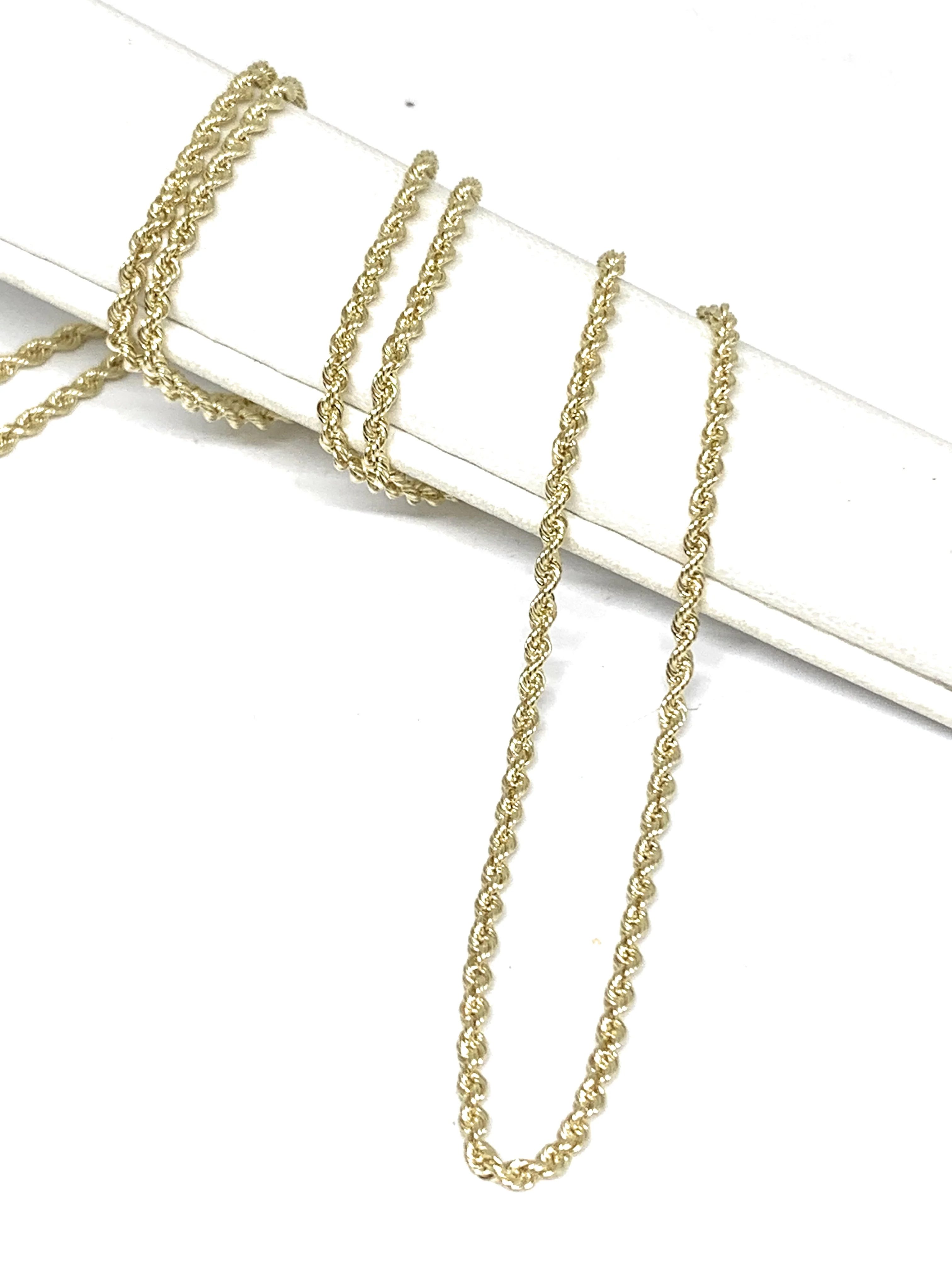 10k Solid Gold Yellow Rope Chain 16-26 inches 2mm (Semi-Hollow Style)