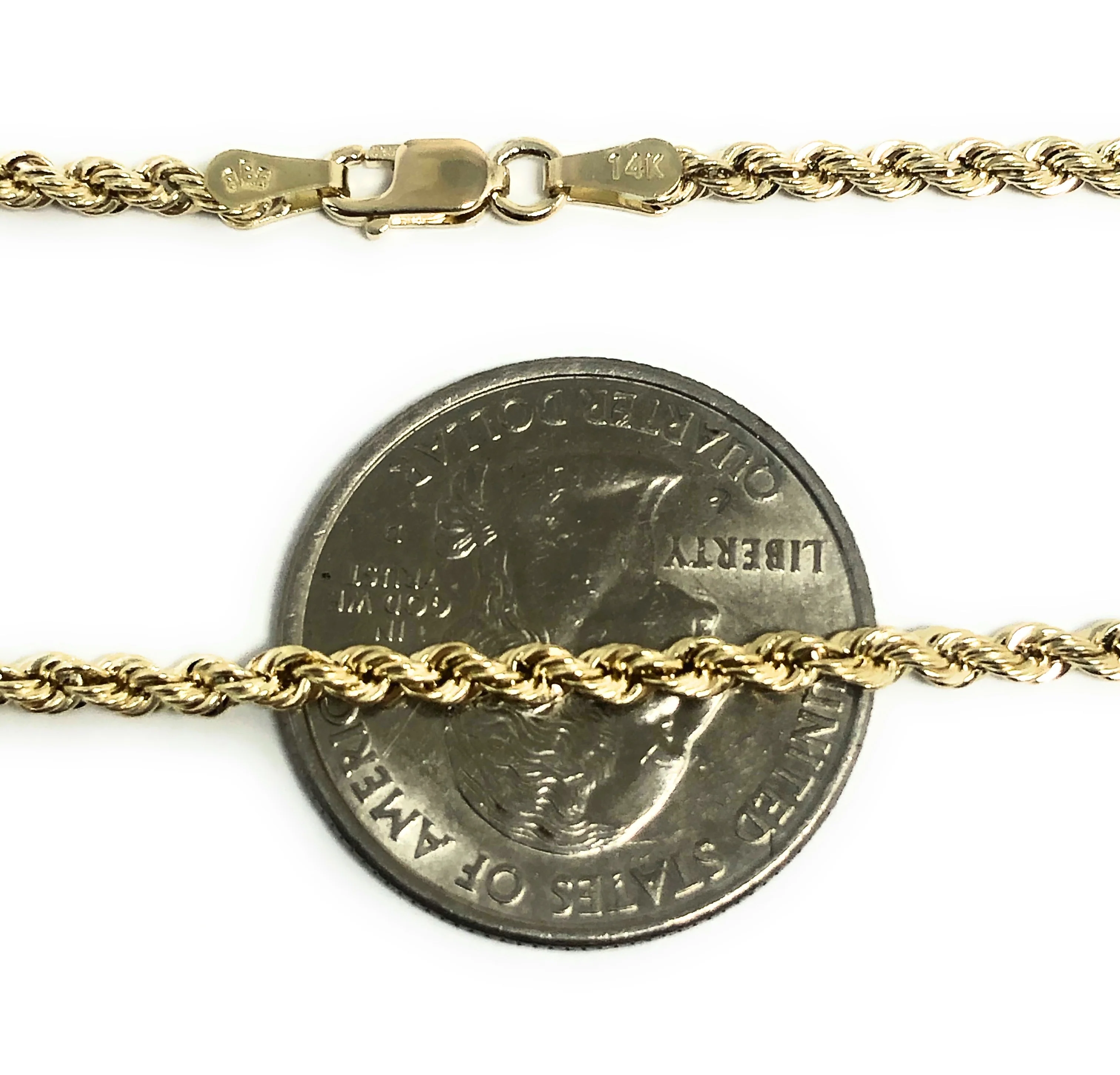 14k Solid Gold Yellow Rope Chain 18-26 inches 2.5mm (Semi-Hollow Style) - Image 2