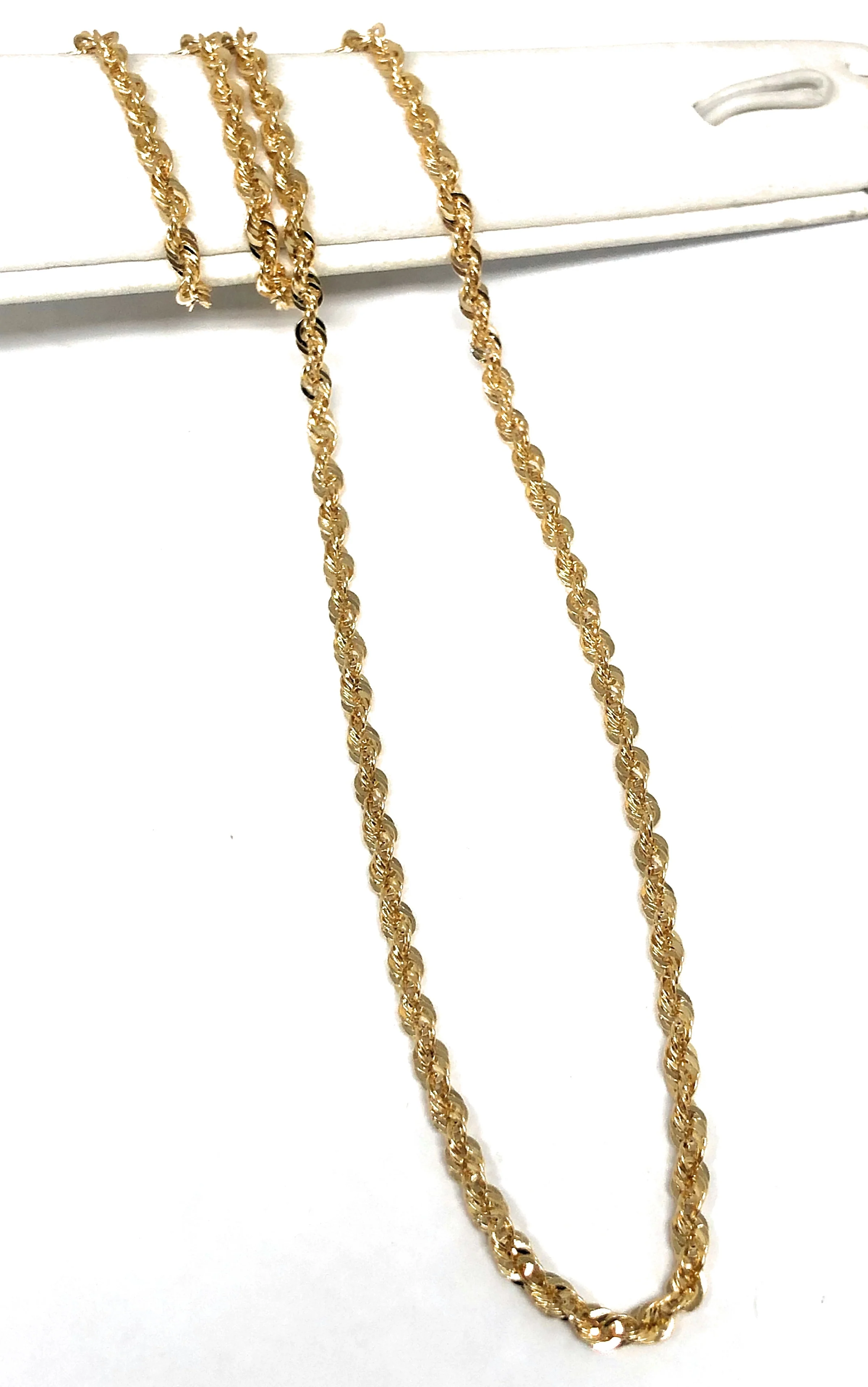 14k Solid Gold Yellow Rope Chain 20-24 inches 3-3.3mm (Semi-Hollow Style)