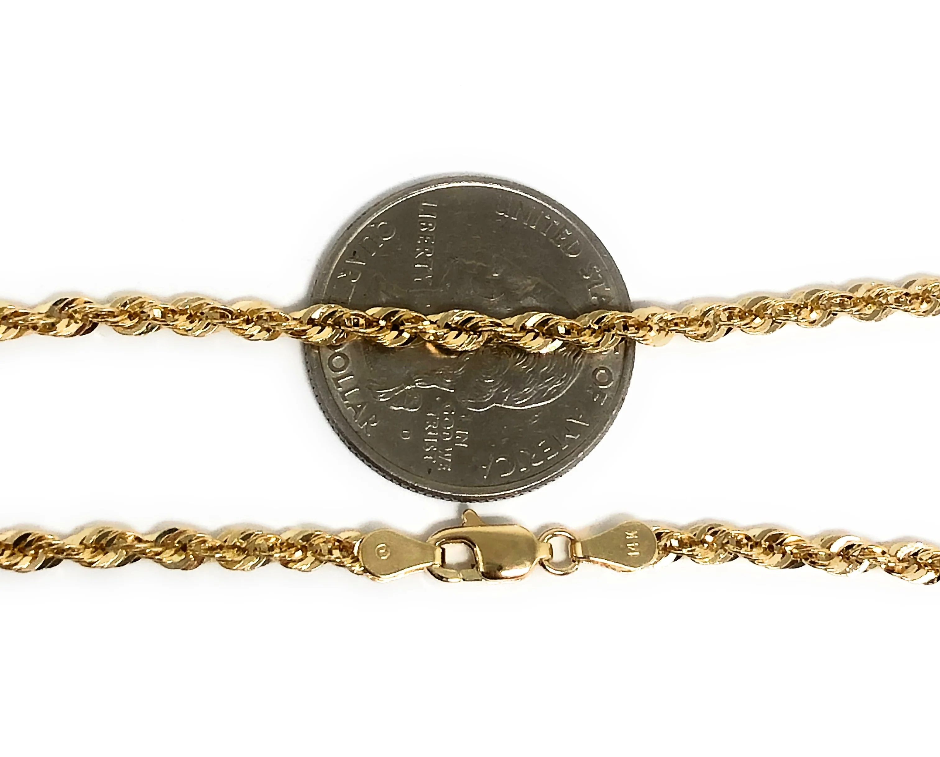 14k Solid Gold Yellow Rope Chain 20-24 inches 3-3.3mm (Semi-Hollow Style) - Image 3