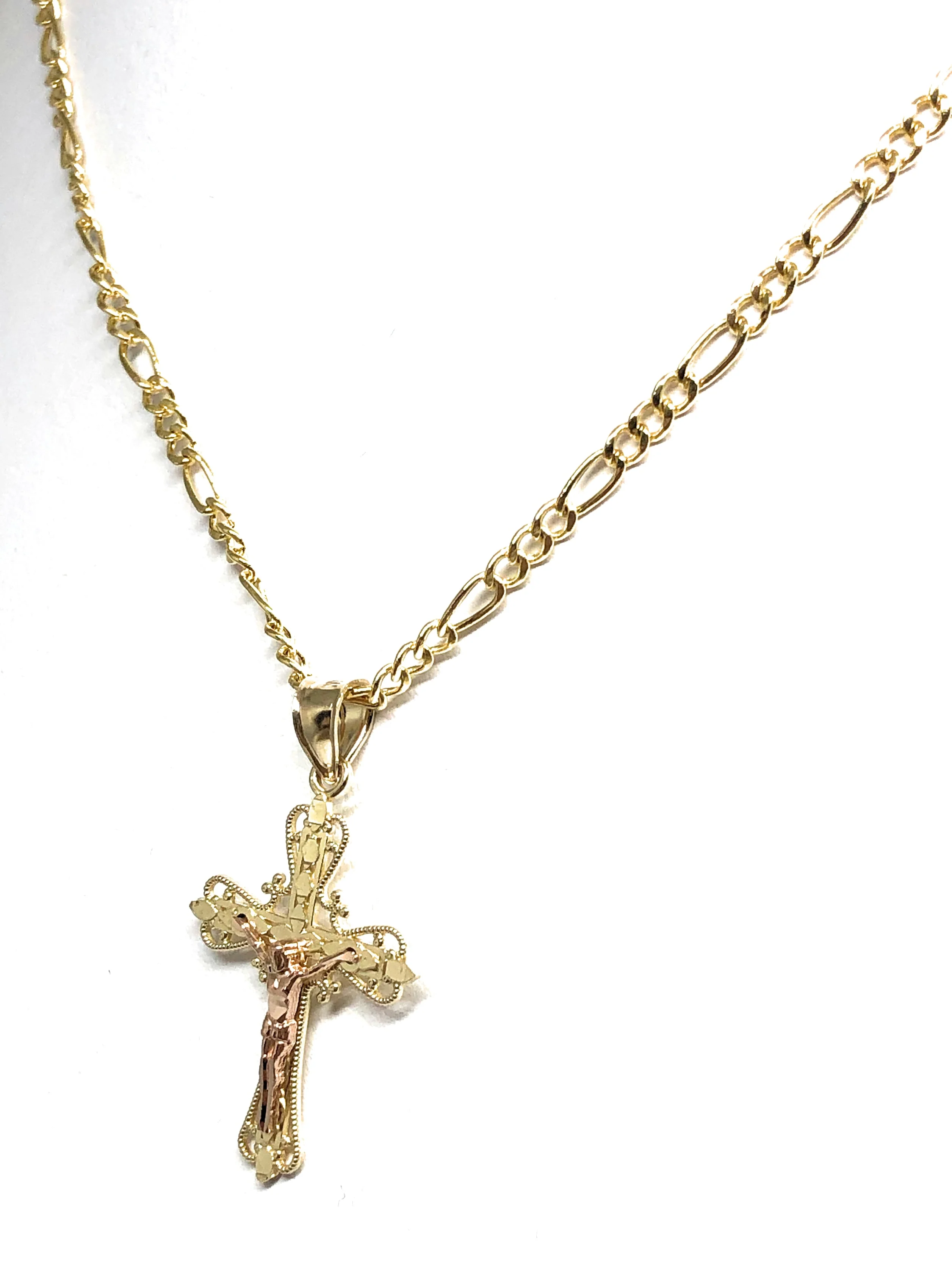 14k Solid Gold Yellow & Rose 2-Tone Jesus Cross Crucifix Pendant Necklace - Image 4