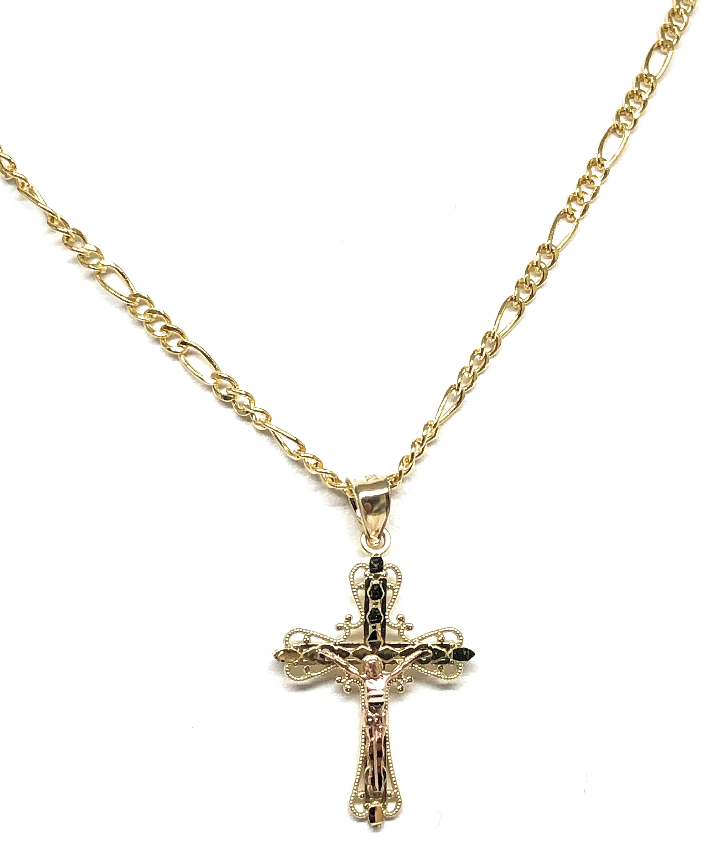 14k Solid Gold Yellow & Rose 2-Tone Jesus Cross Crucifix Pendant Necklace - Image 5