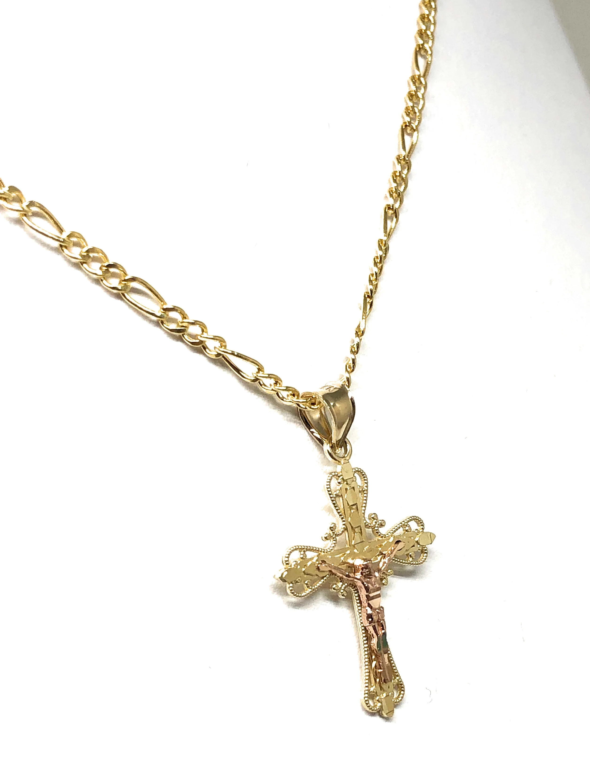 14k Solid Gold Yellow & Rose 2-Tone Jesus Cross Crucifix Pendant Necklace - Image 7