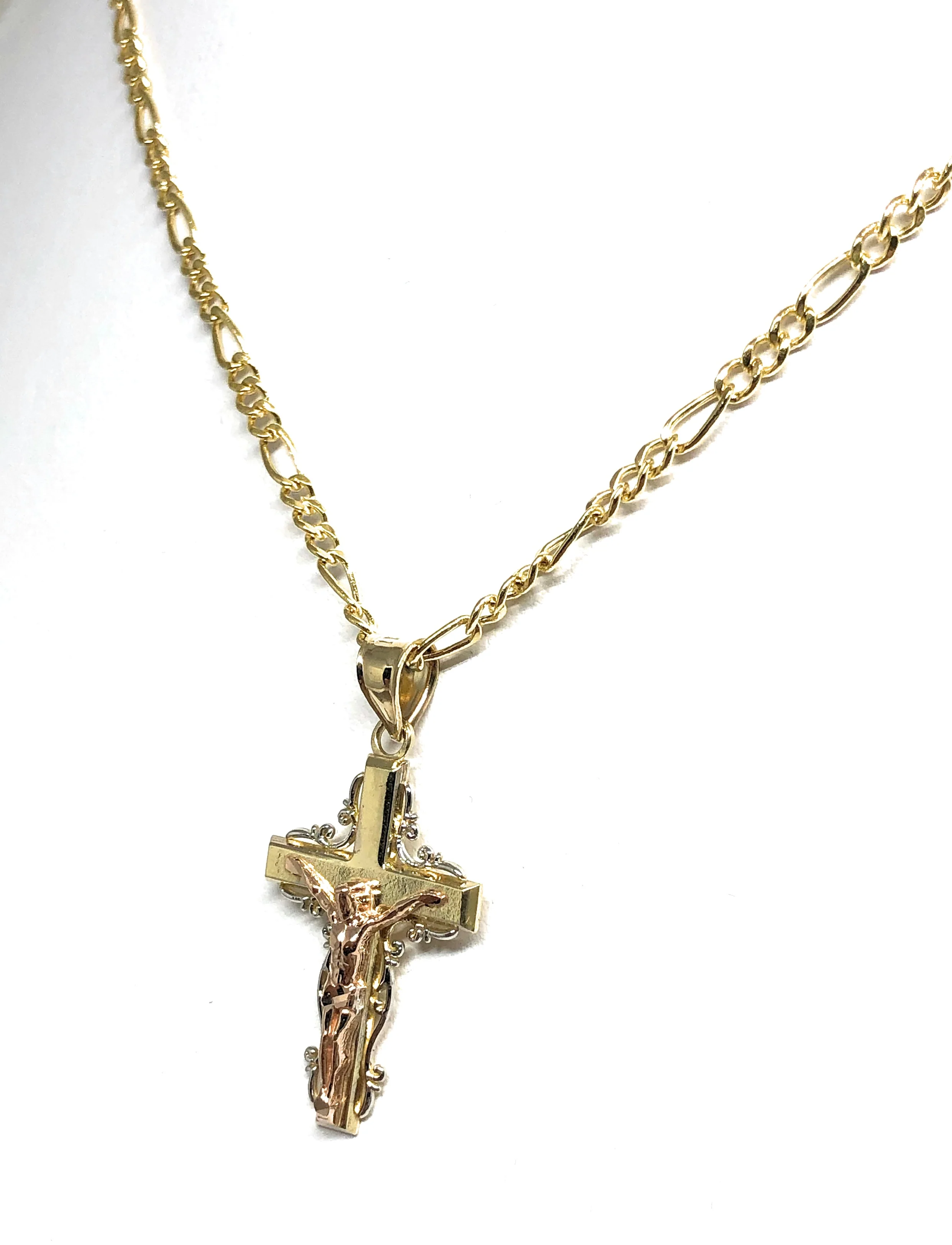 14k Solid Gold Yellow & Rose 2-Tone Jesus Cross Crucifix Pendant Necklace - Image 4