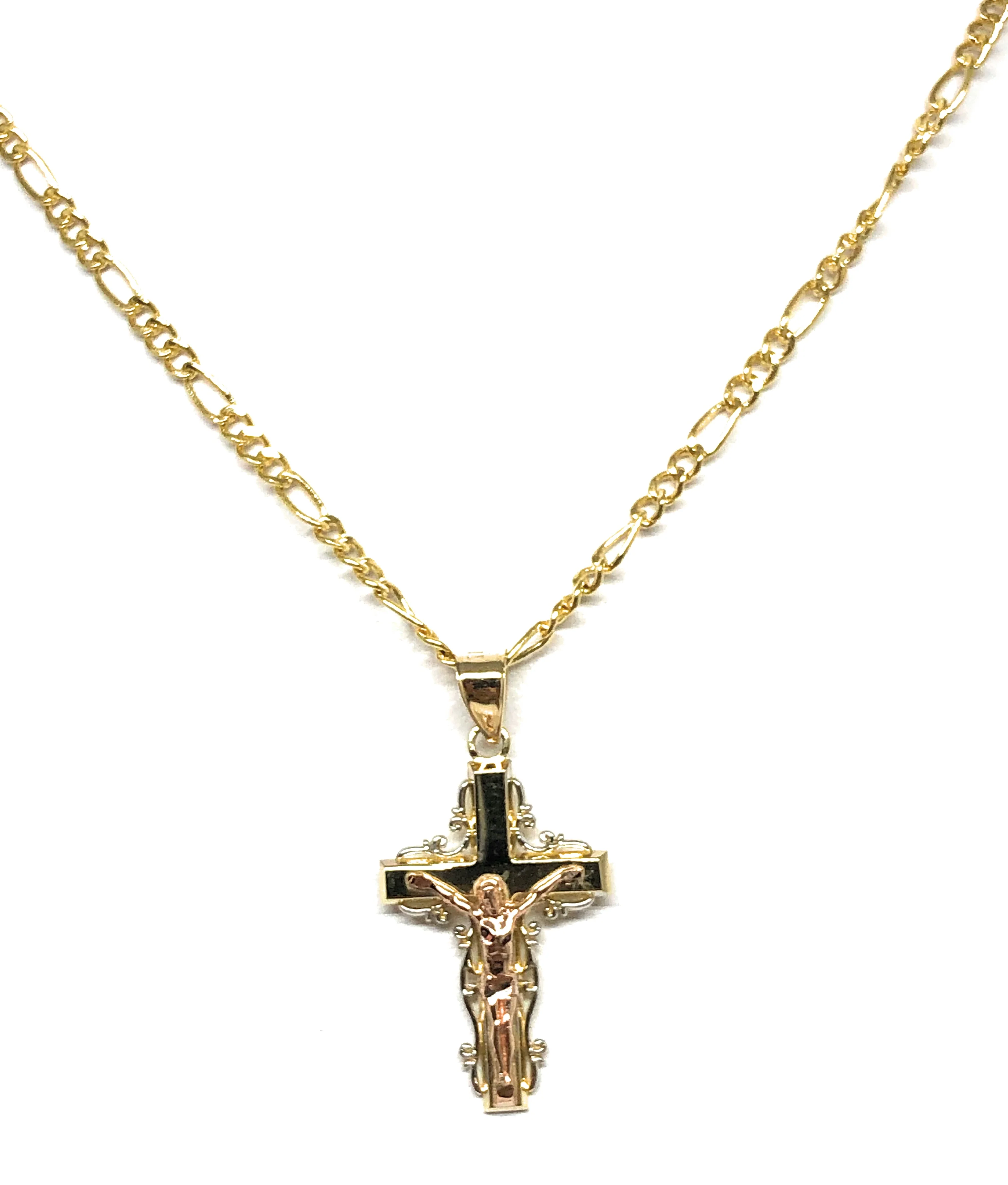 14k Solid Gold Yellow & Rose 2-Tone Jesus Cross Crucifix Pendant Necklace - Image 6